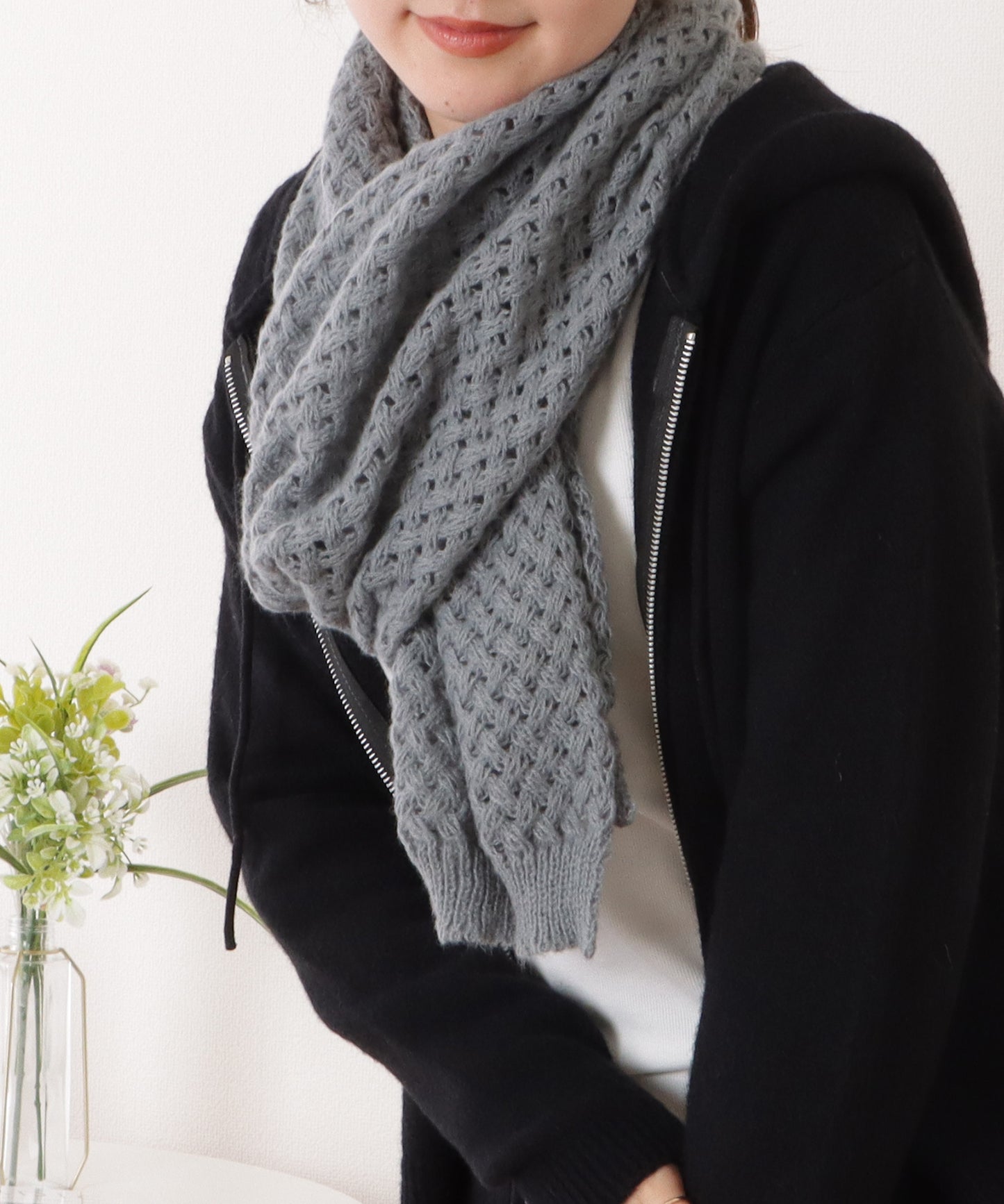 ベーシックカラー凹凸ボリュームニットマフラー