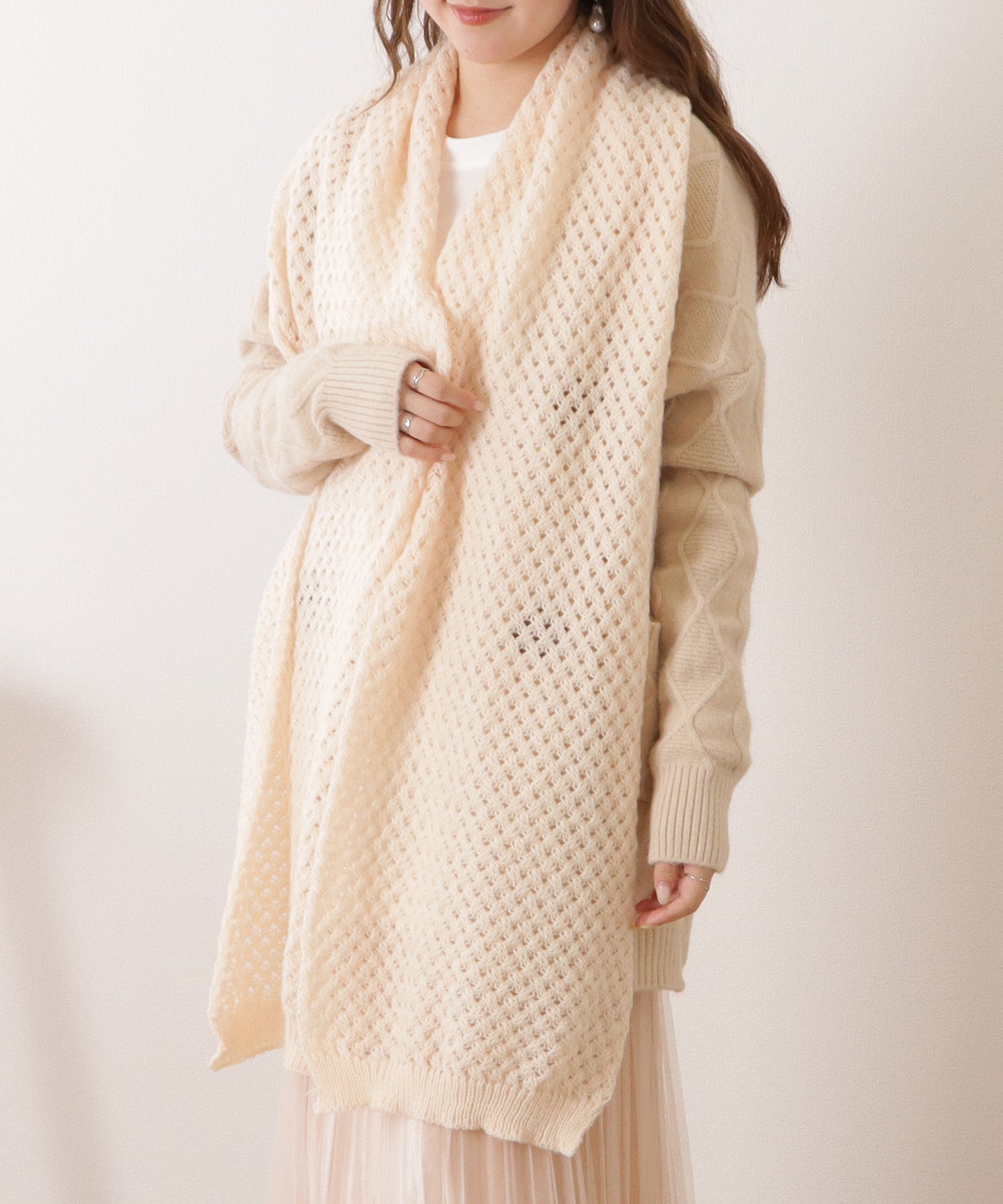 ベーシックカラー凹凸ボリュームニットマフラー