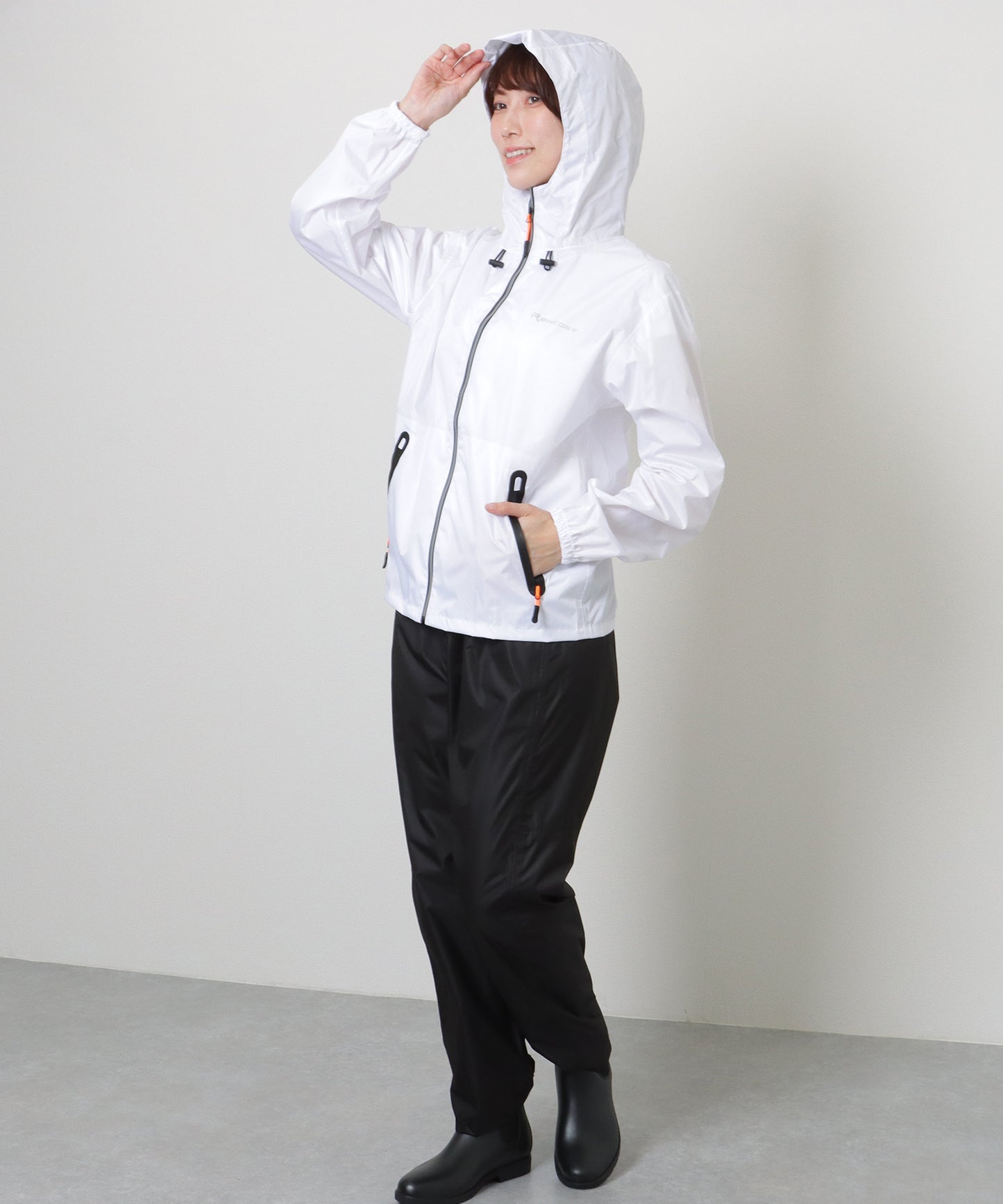 ソリッドカラー フロントジップ フーデット レイン セット