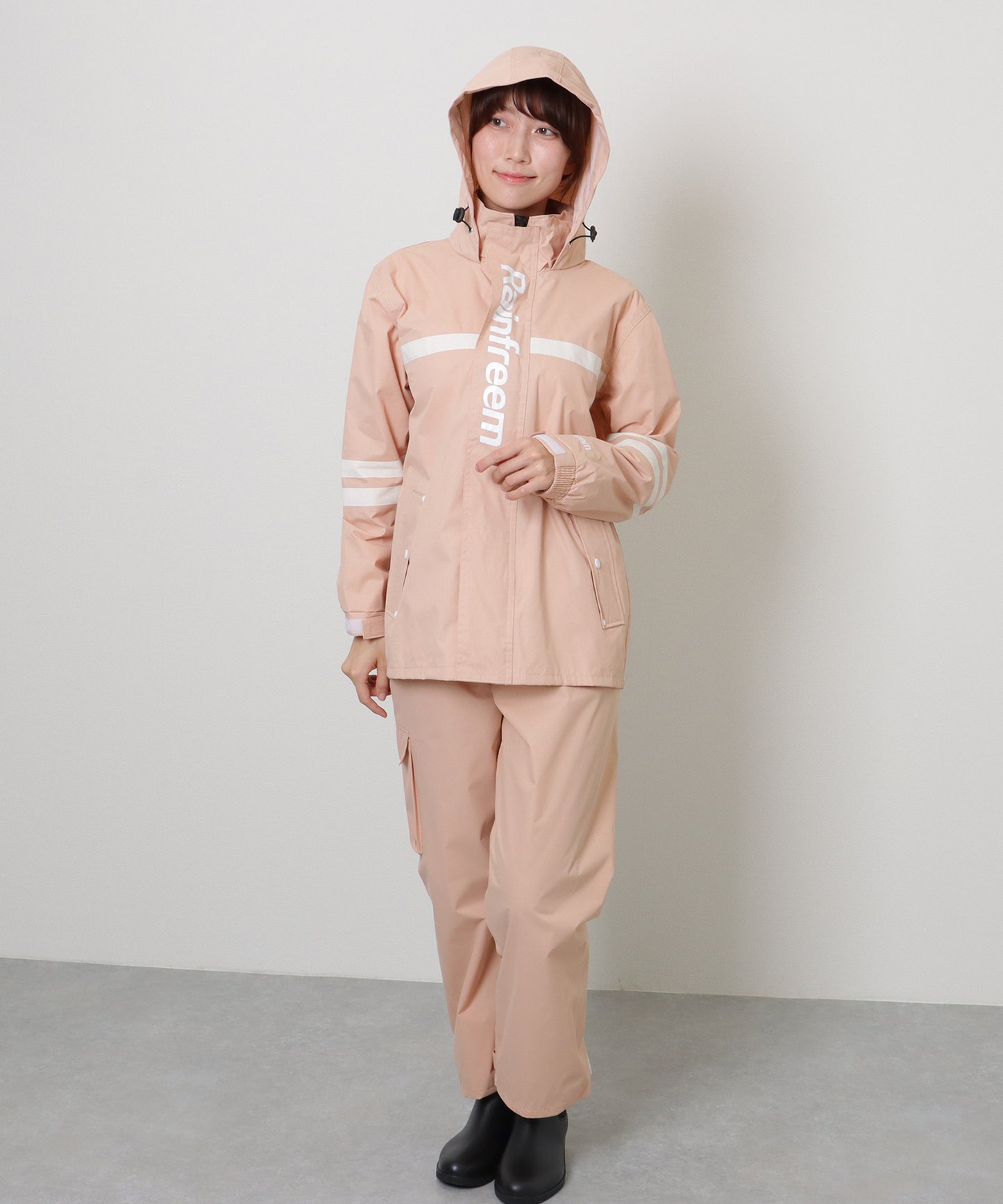 スタンドカラー 配色 ライン フーデット レイン セット