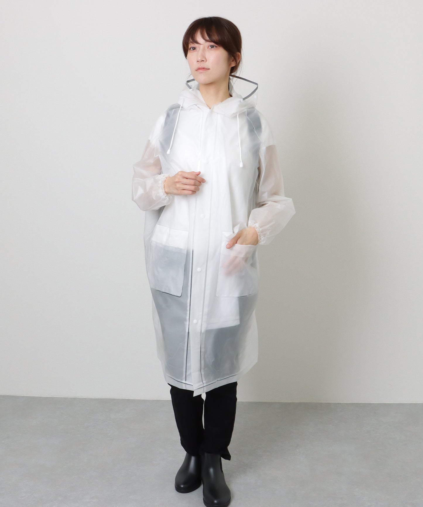 ソリッドカラー バイザー付き ダブルフロント レイン コート