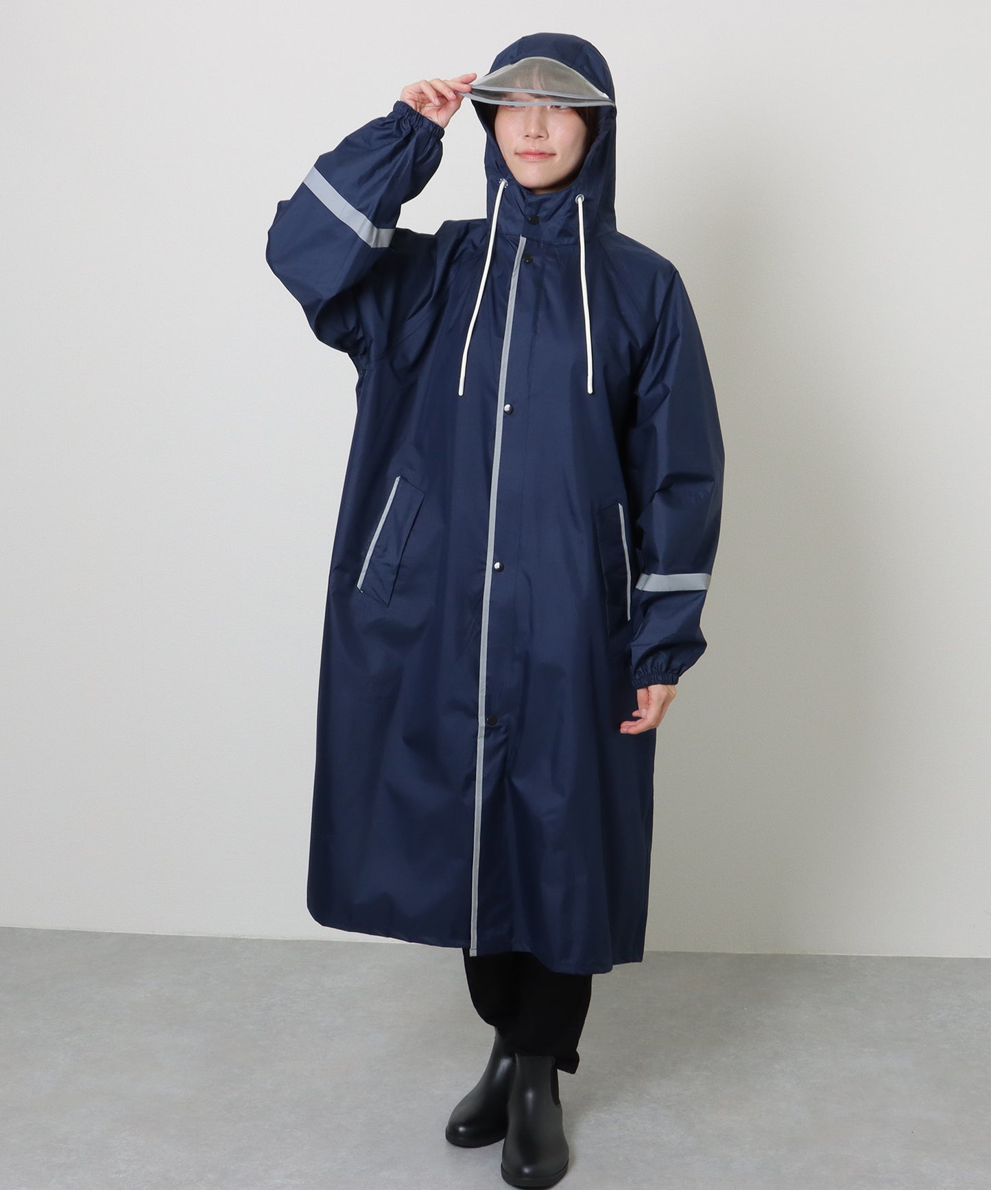反射ライン バイザー付き マチあり レインコート