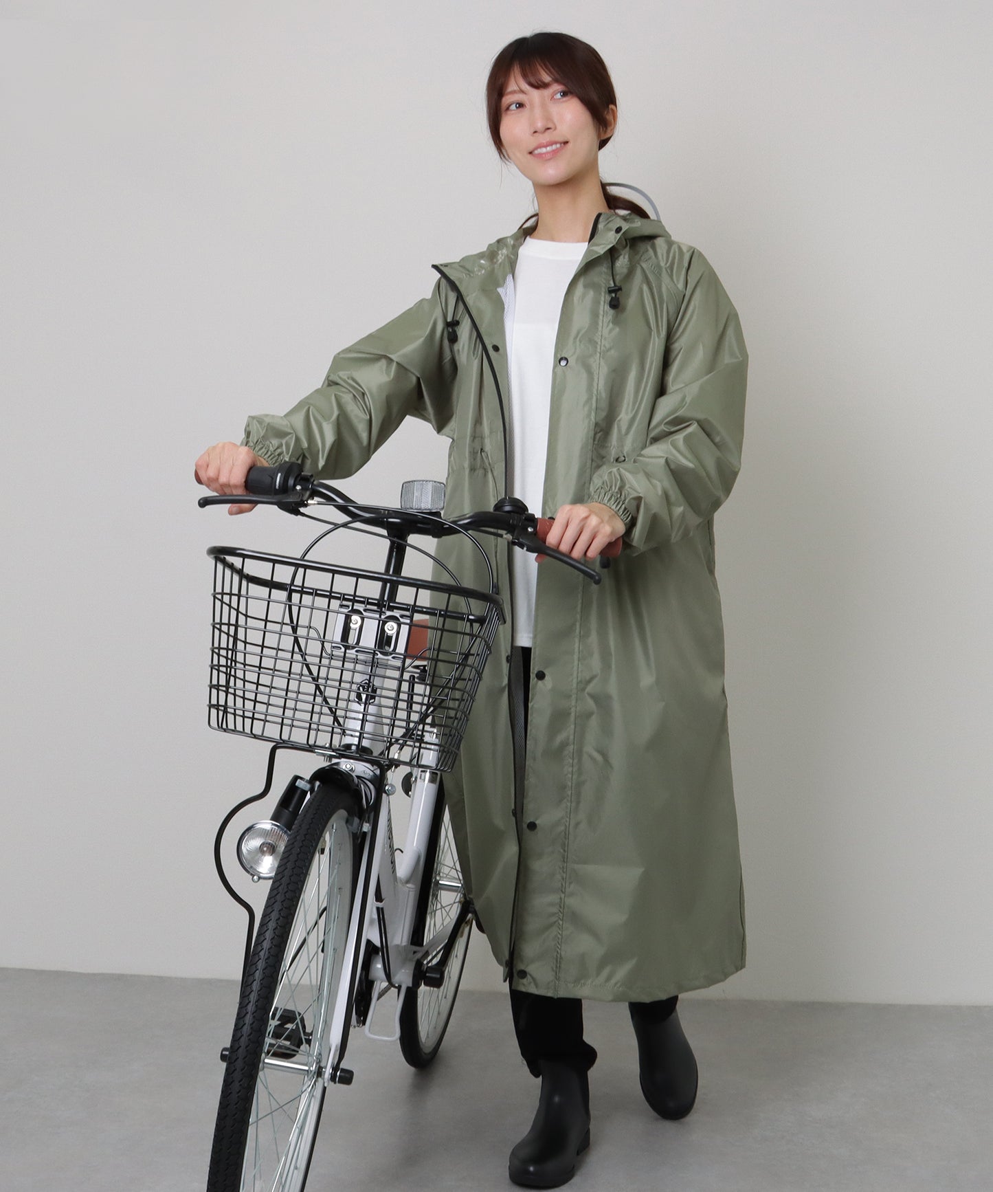 ウエスト シェイプ フーデット ロング レインコート