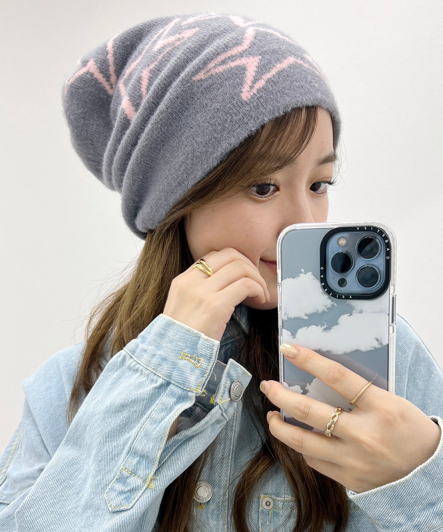 配色 スター ジャガード ニット キャップ