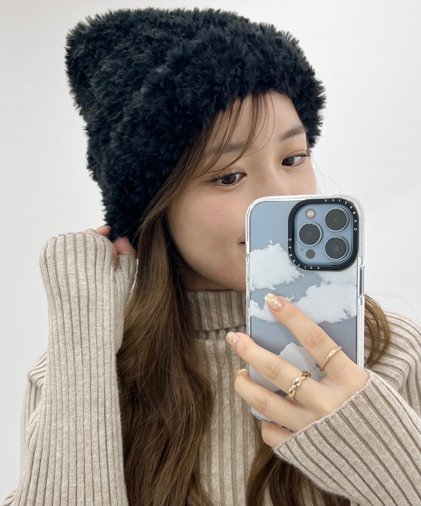 ソリッドカラー ボリューム ファー ニット ワッチ