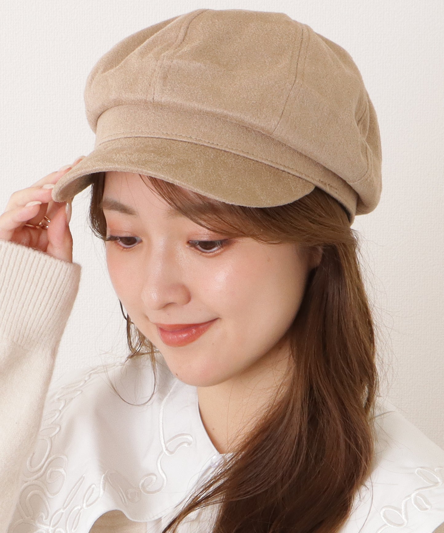 スエード調ベーシックつば広キャスケット