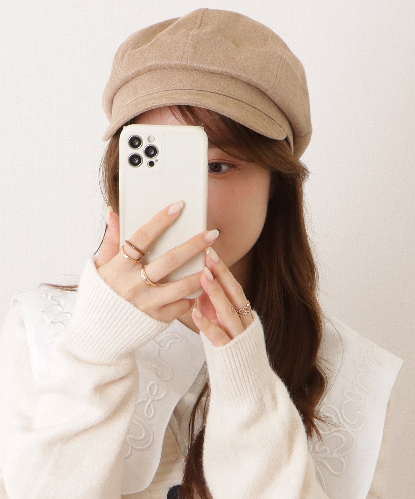 スエード調ベーシックつば広キャスケット