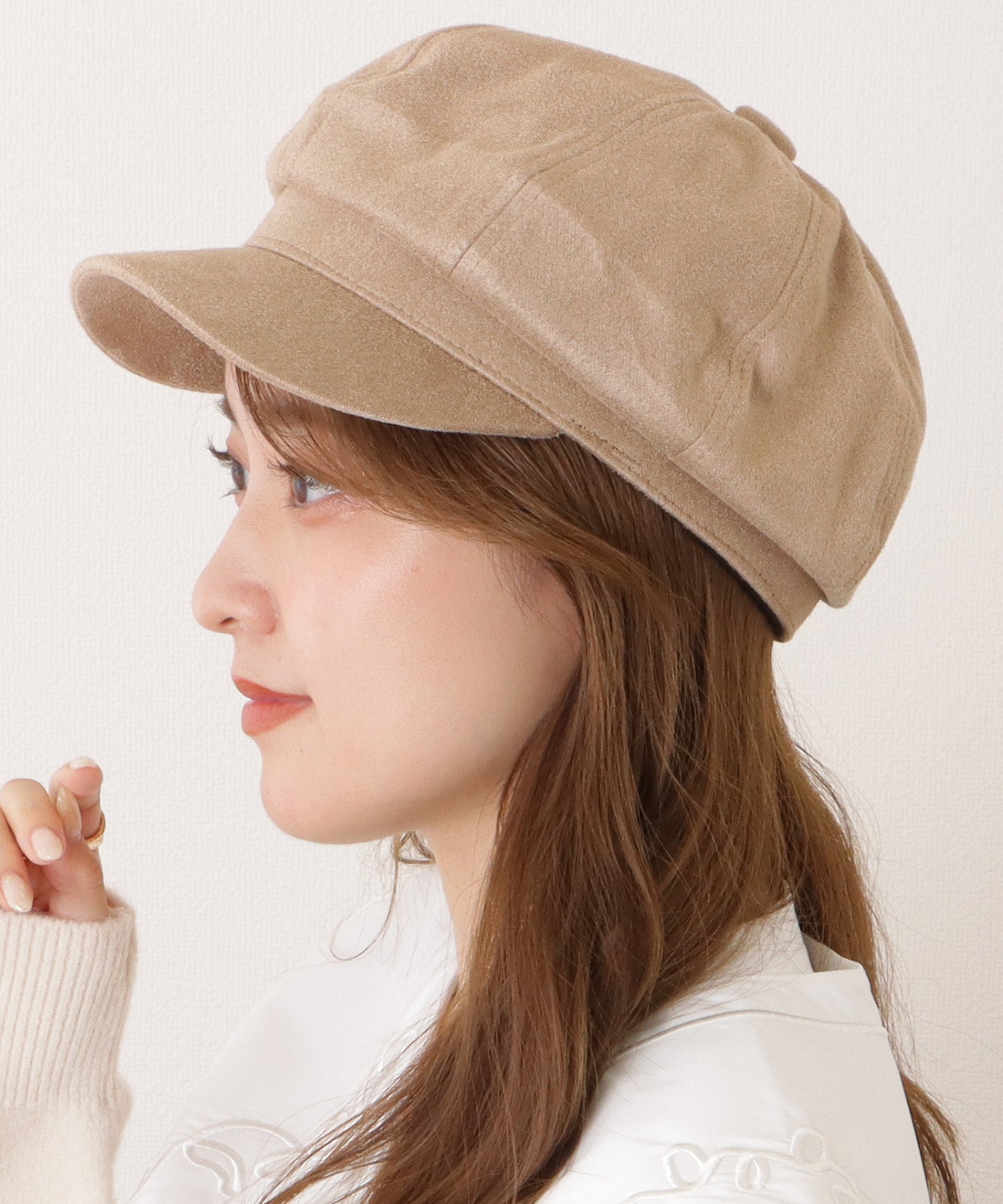 スエード調ベーシックつば広キャスケット