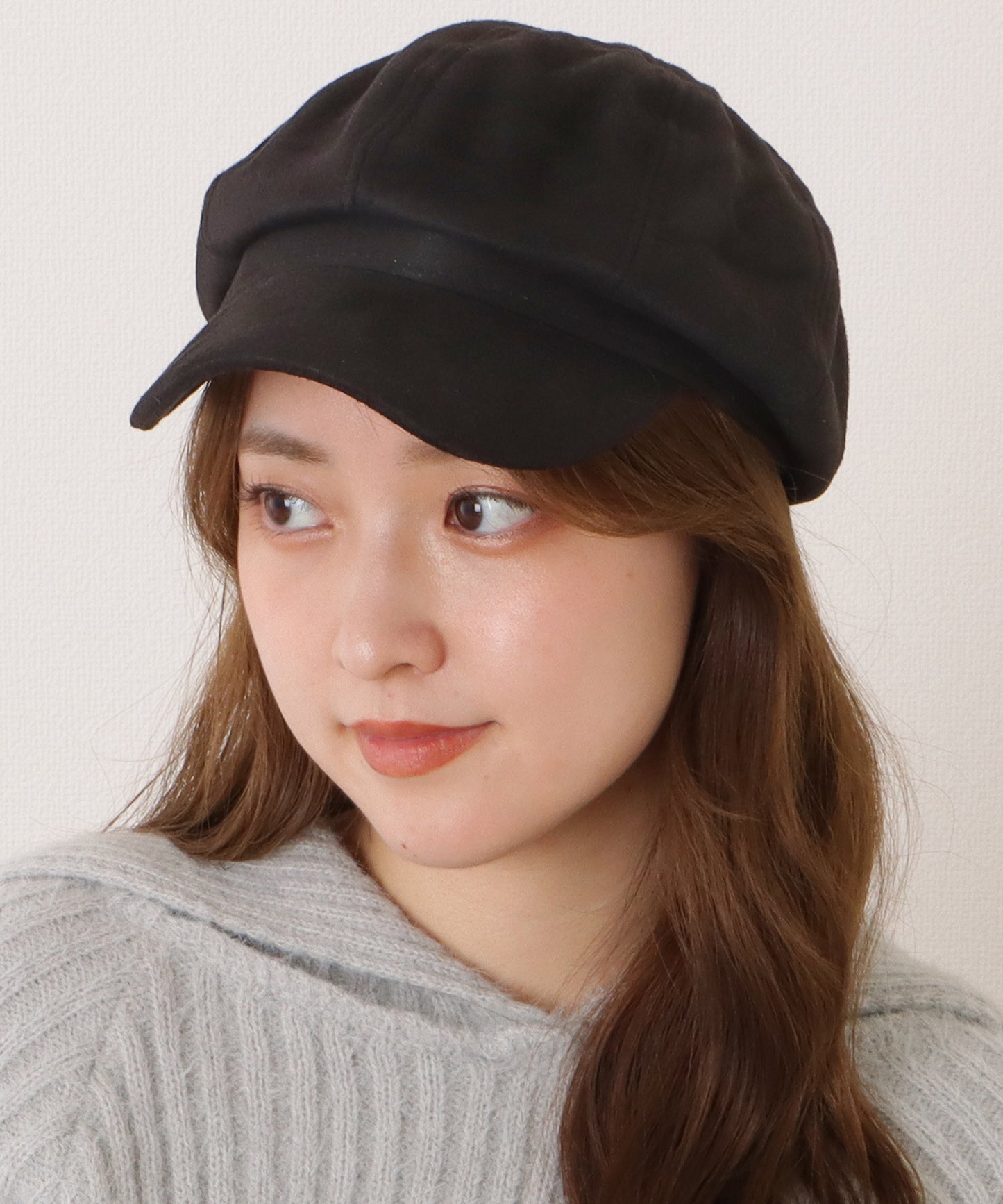 スエード調ベーシックつば広キャスケット