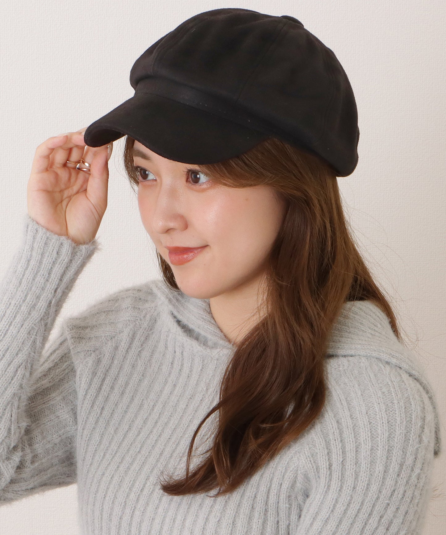 スエード調ベーシックつば広キャスケット