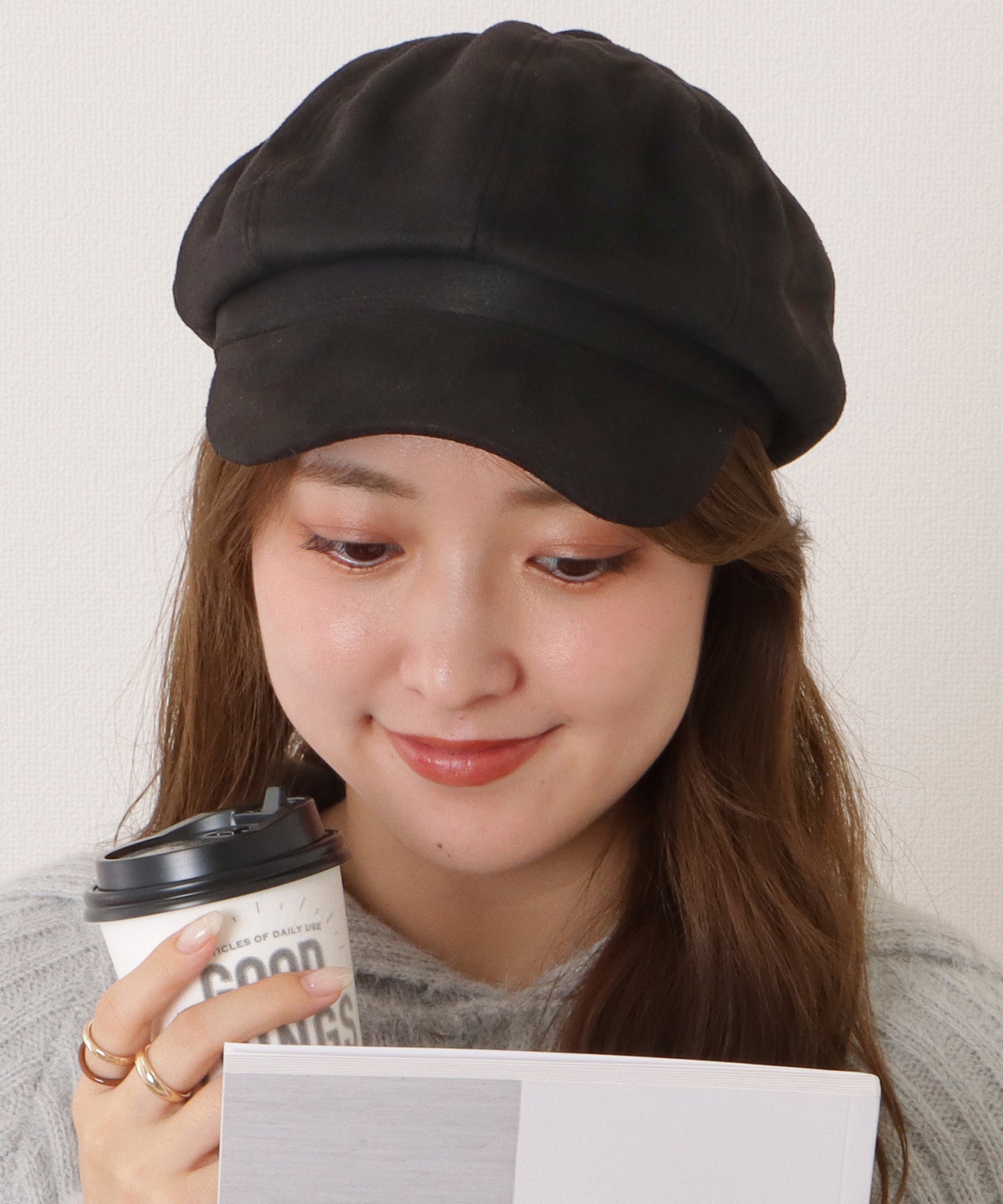 スエード調ベーシックつば広キャスケット