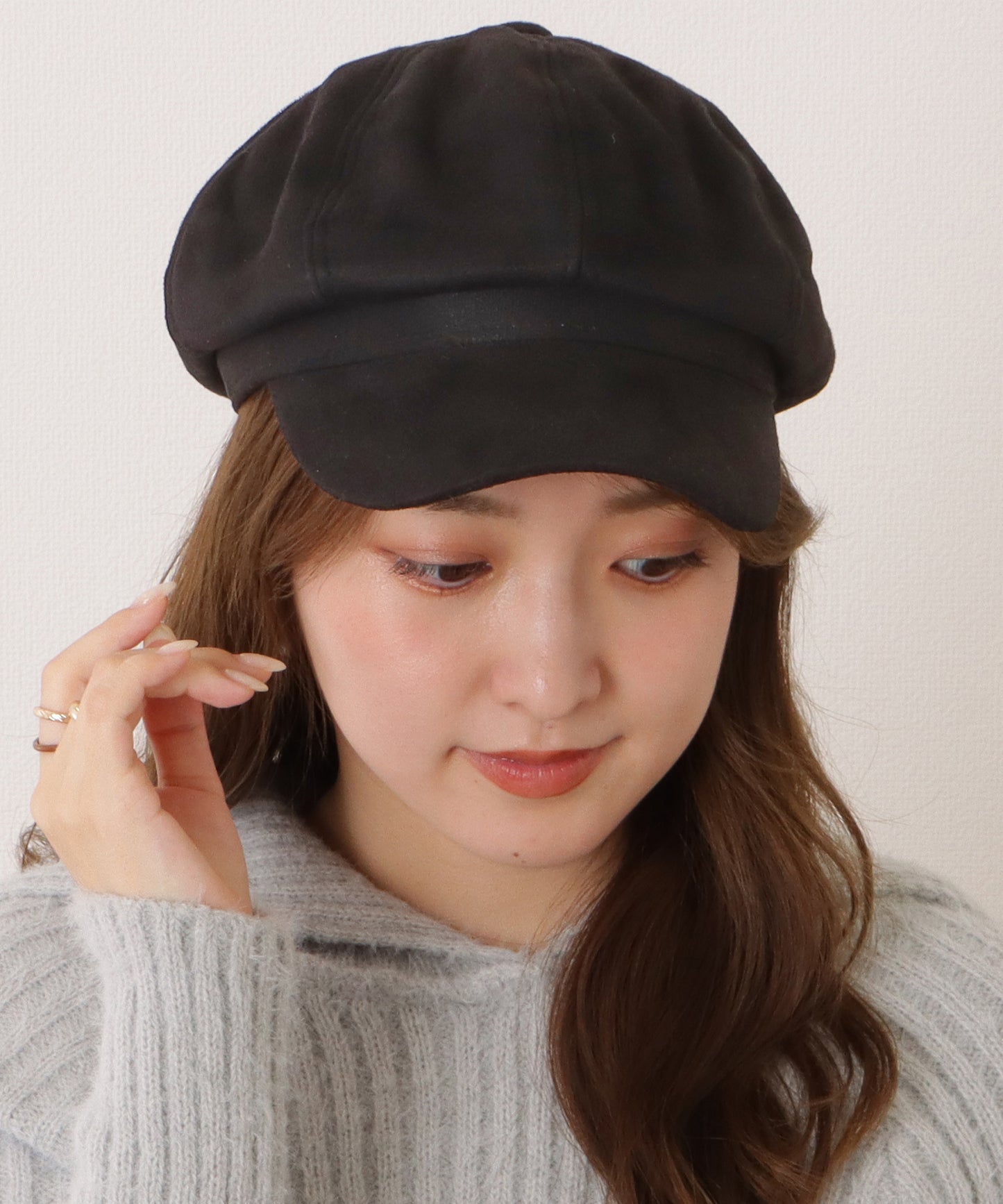 スエード調ベーシックつば広キャスケット