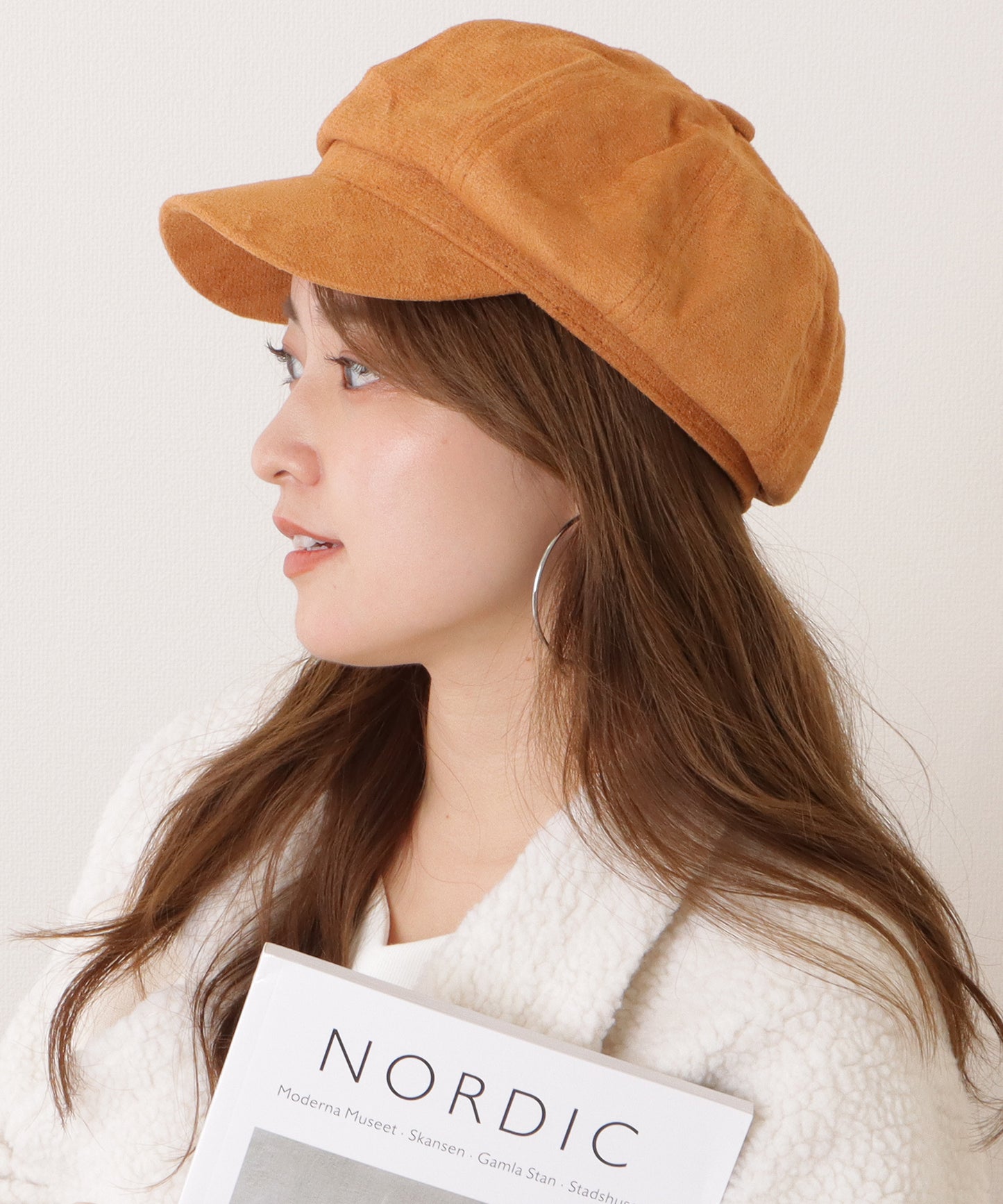 スエード調ベーシックつば広キャスケット