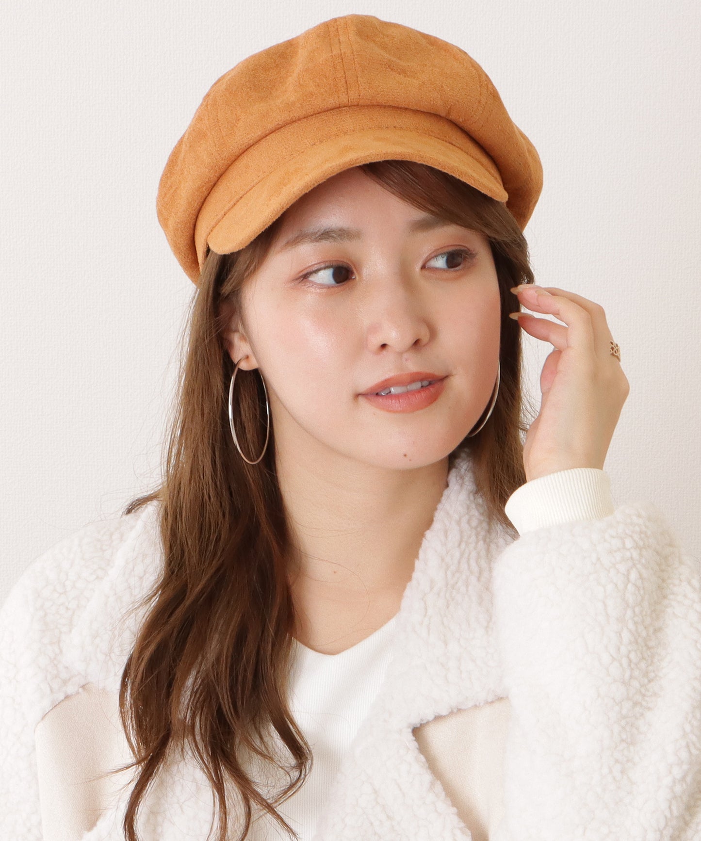 スエード調ベーシックつば広キャスケット