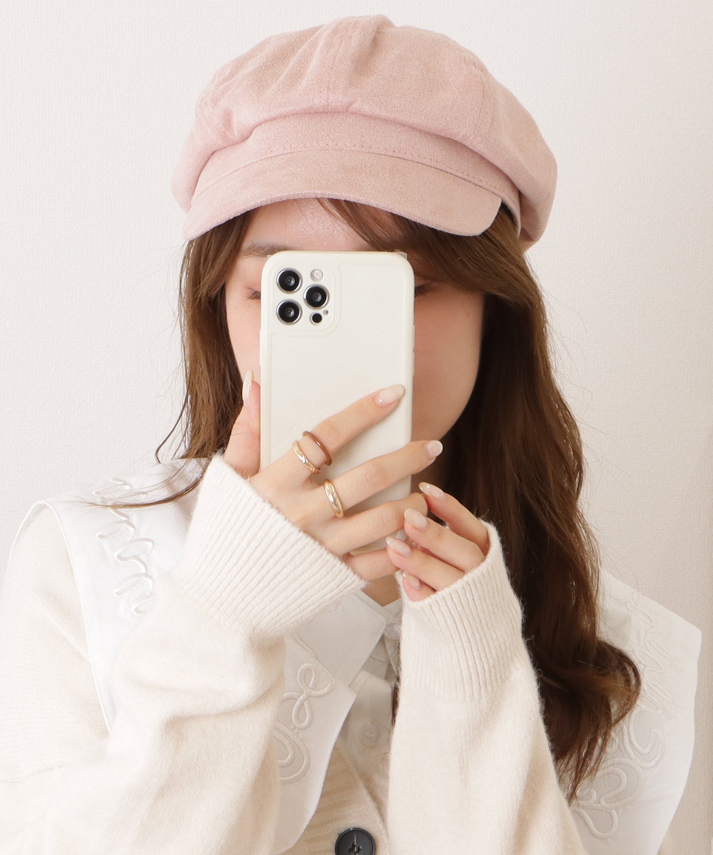 スエード調ベーシックつば広キャスケット