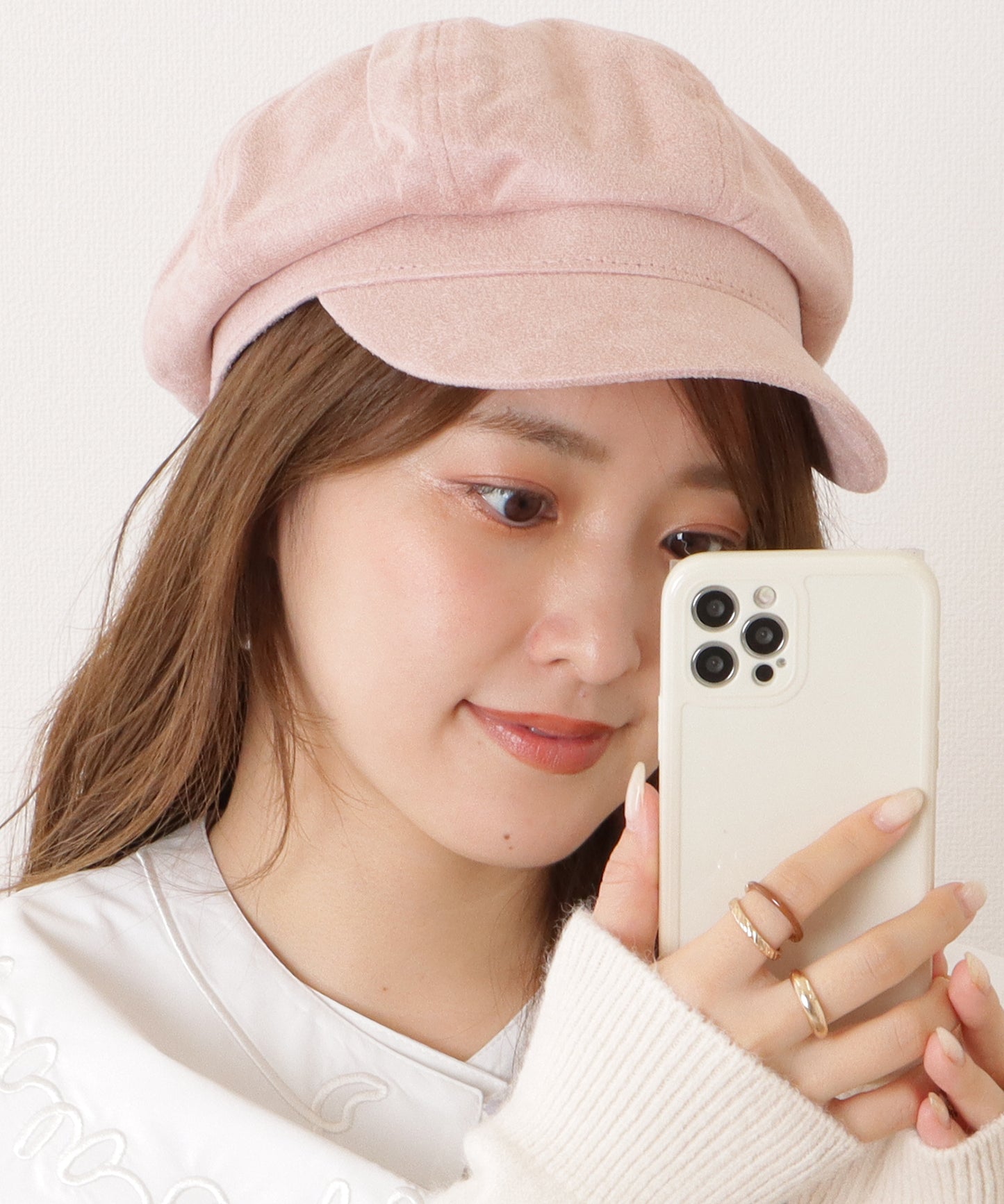 スエード調ベーシックつば広キャスケット