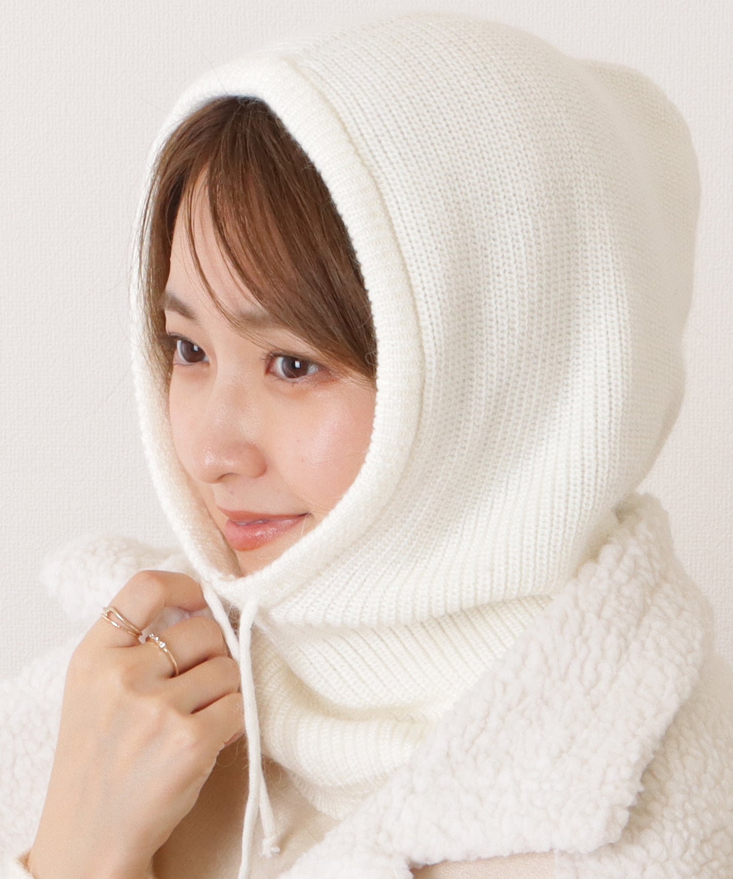 ドロスト紐付きカラーニットシンプルバラクラバ