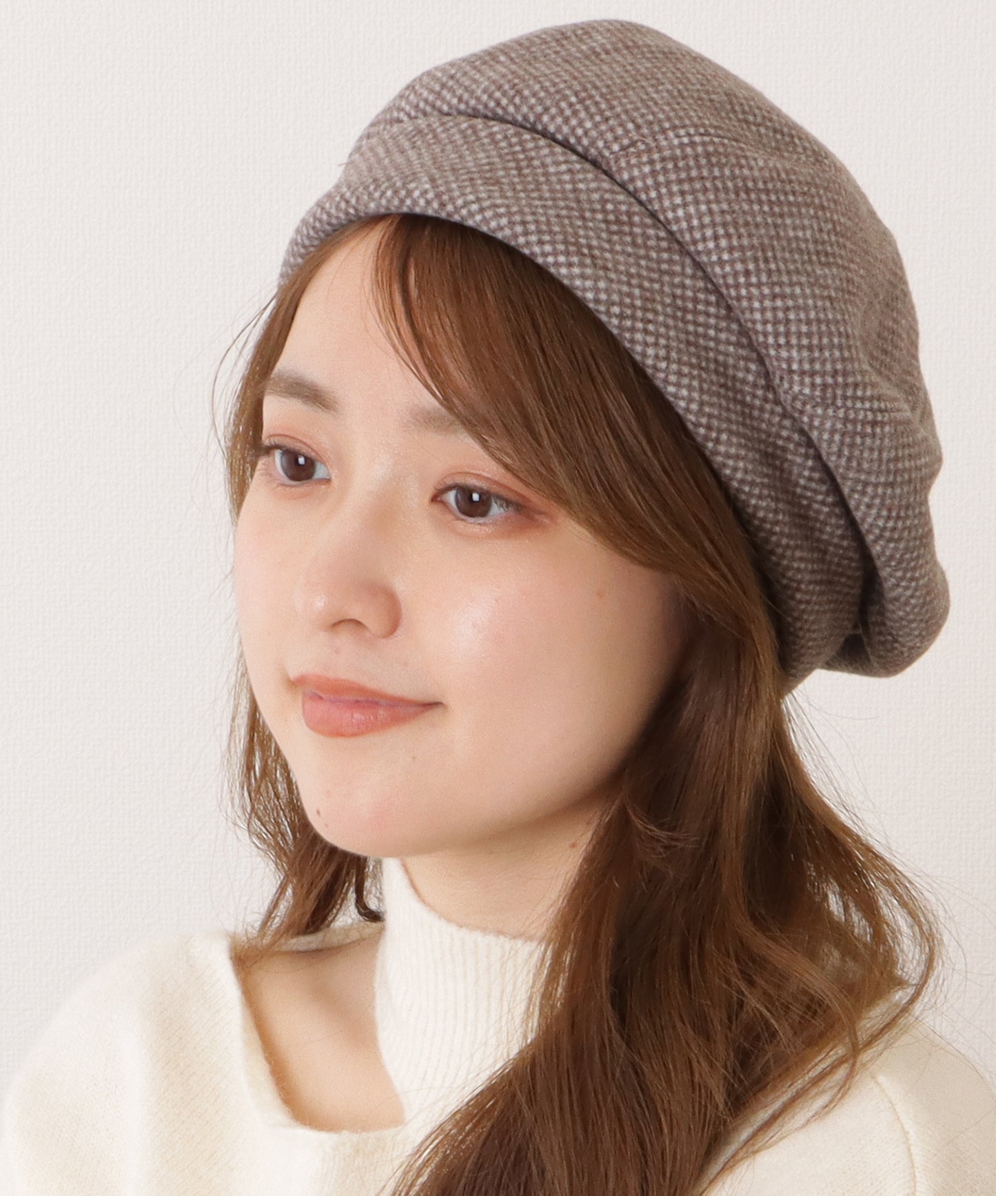 千鳥格子柄クラシカルボリュームベレー帽