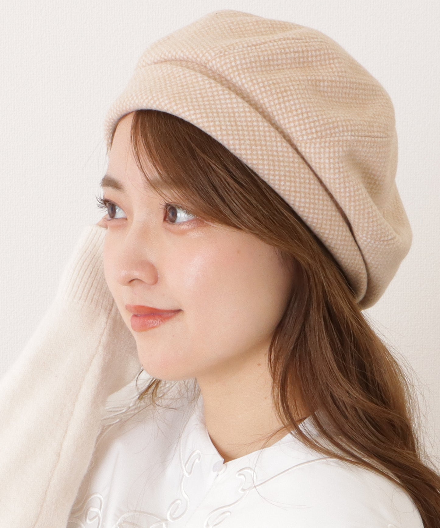 千鳥格子柄クラシカルボリュームベレー帽