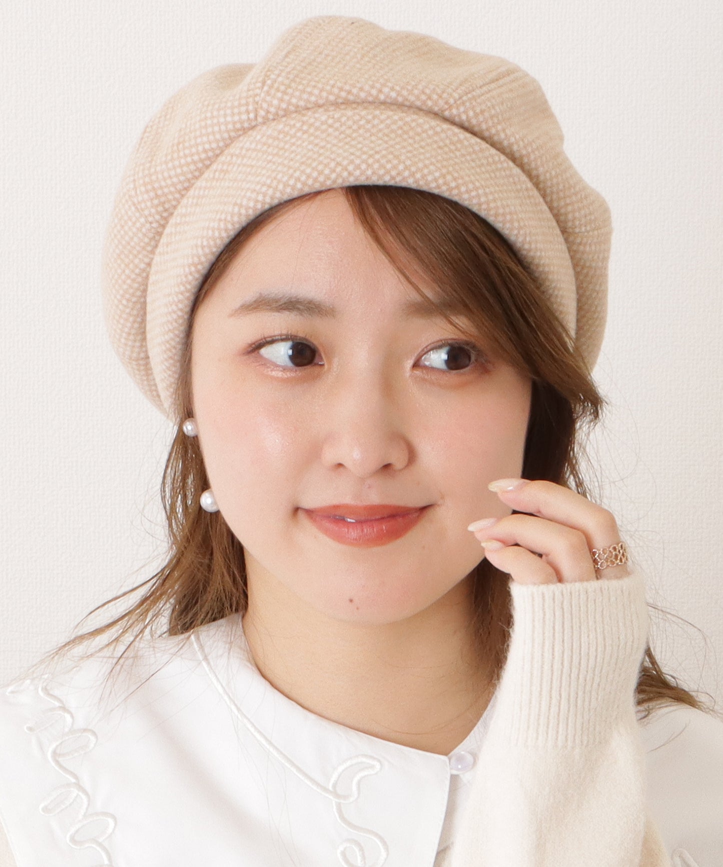千鳥格子柄クラシカルボリュームベレー帽
