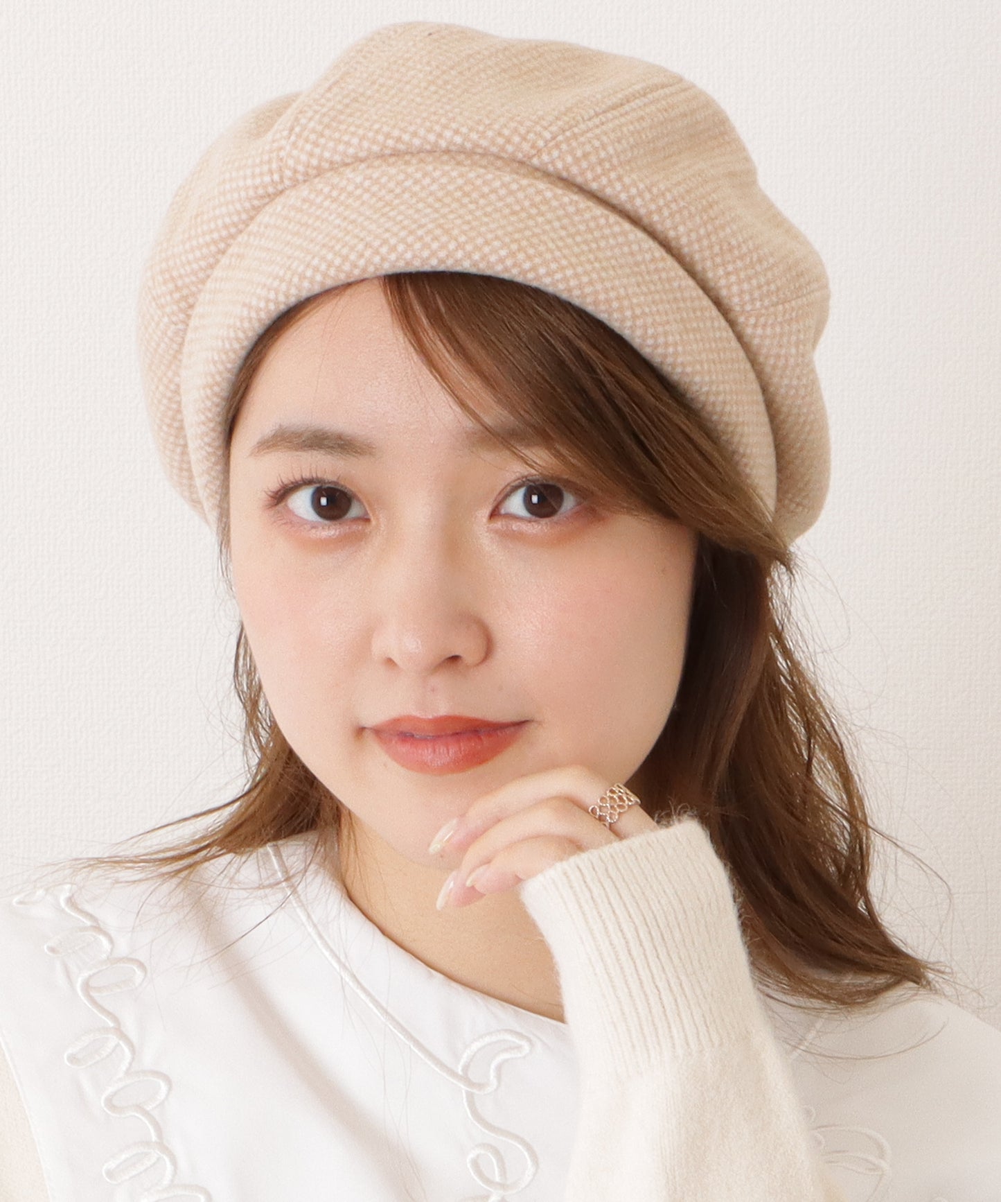 千鳥格子柄クラシカルボリュームベレー帽
