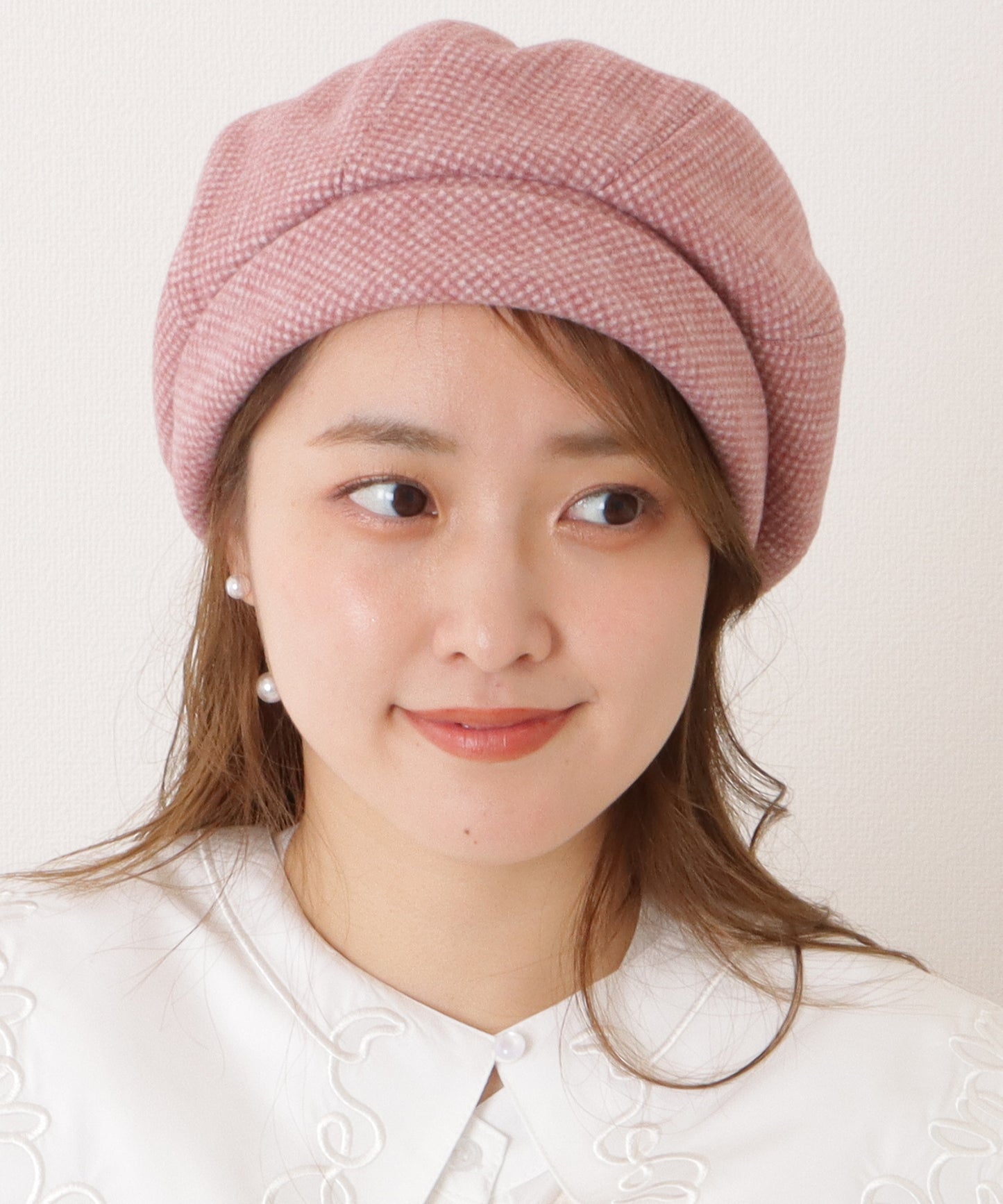 千鳥格子柄クラシカルボリュームベレー帽