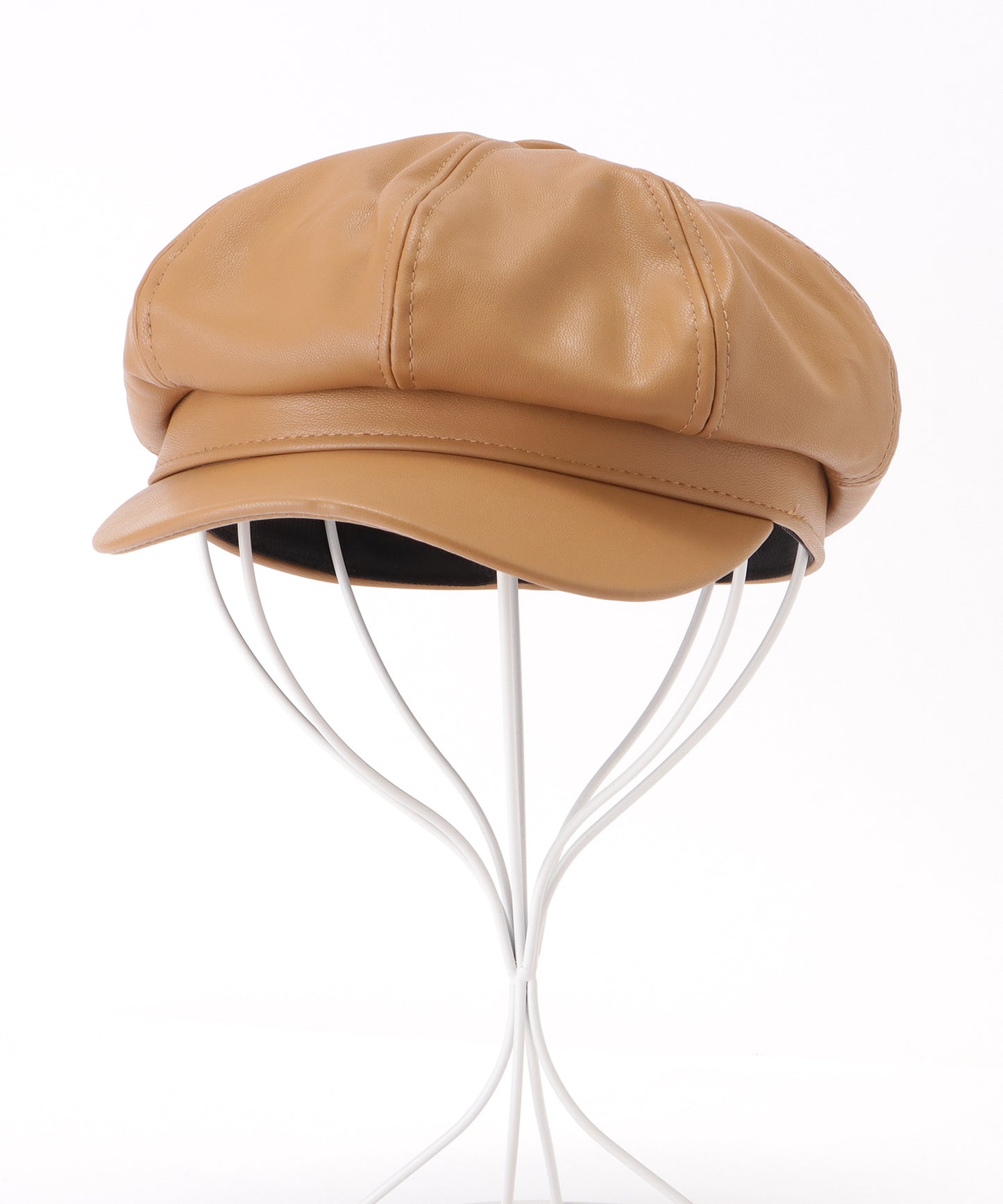 レザー調ボリュームカラーキャスケット帽