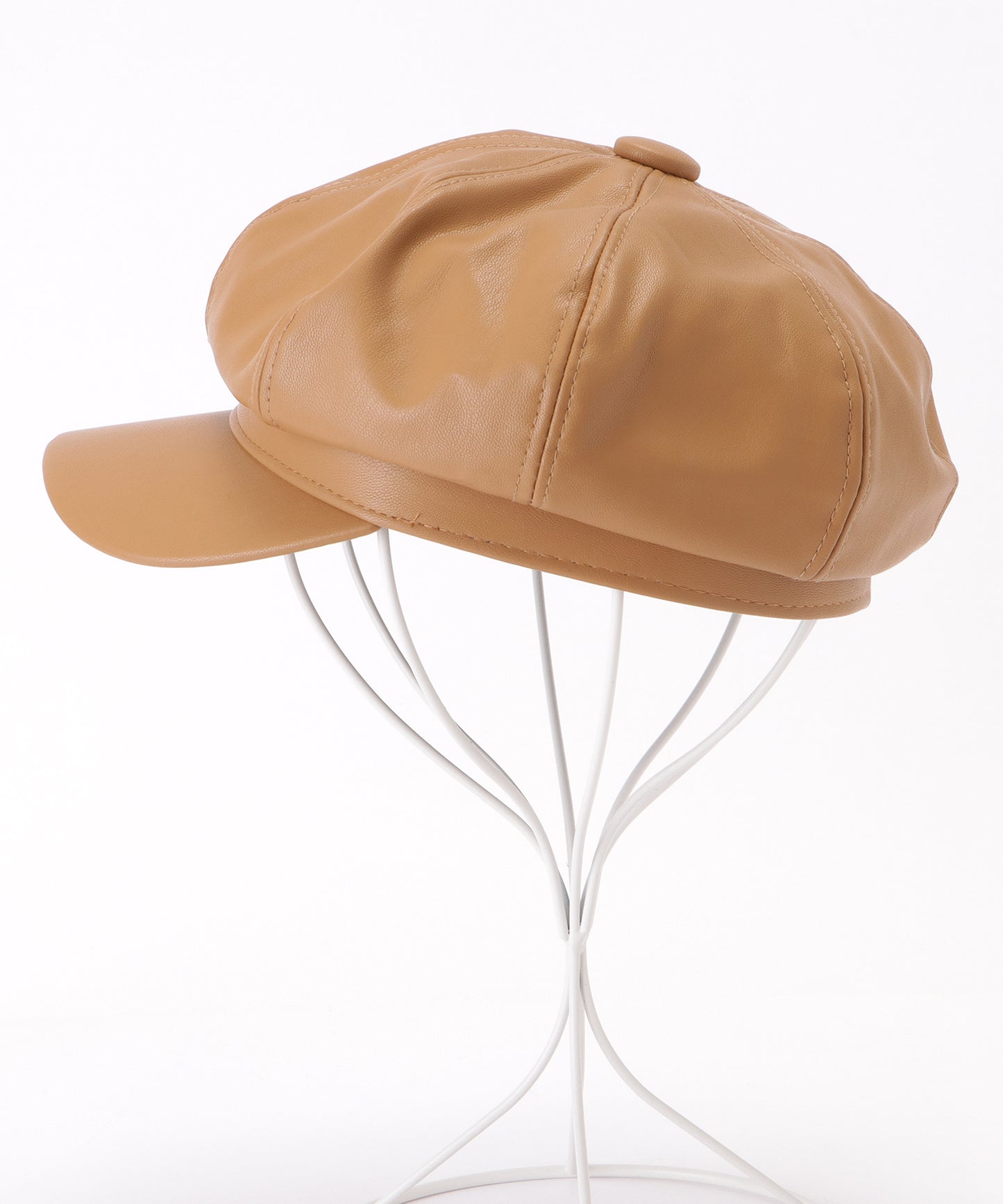 レザー調ボリュームカラーキャスケット帽