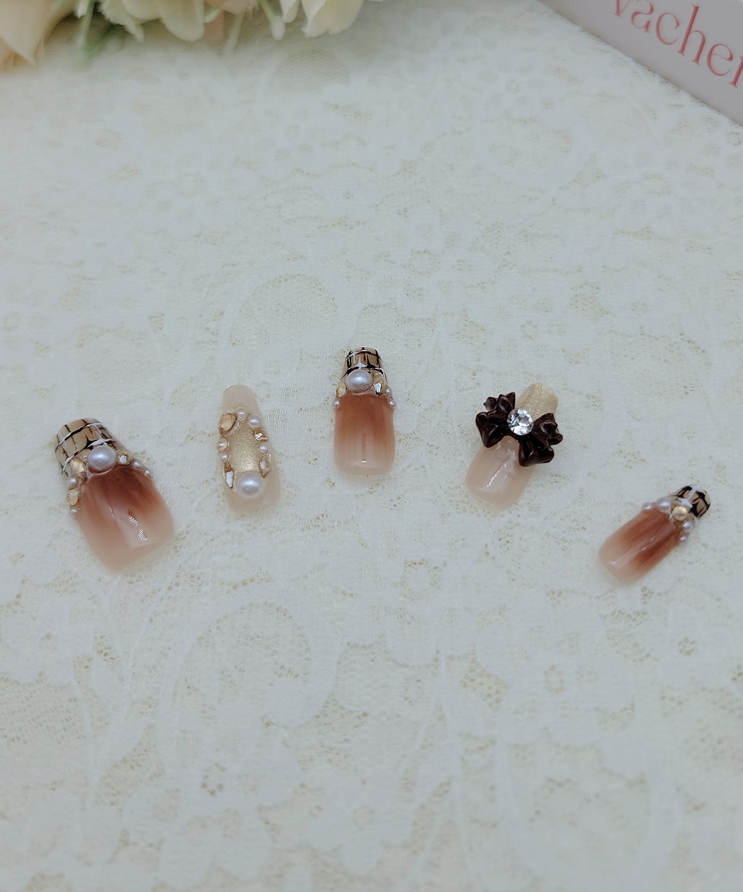 クラシック ツイード リボン デザイン ネイルチップ