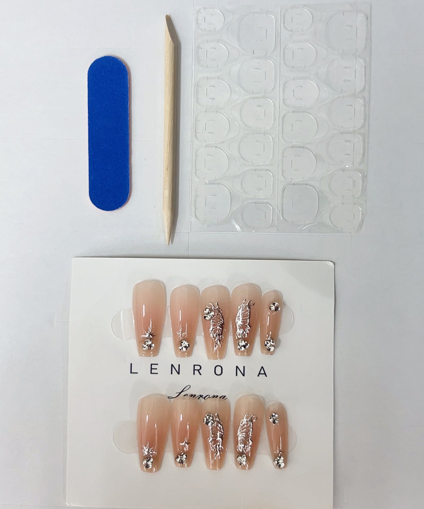 ビジュー付き バタフライ アート コフィン ネイルチップ