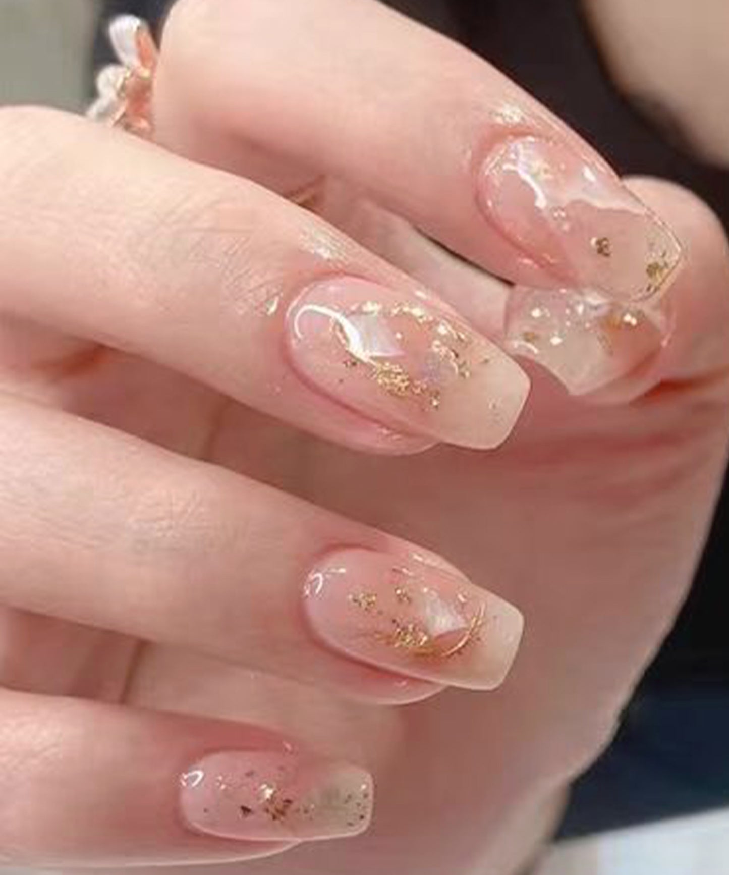 シェル×ラメ クリア フレンチ スクエア ネイルチップ