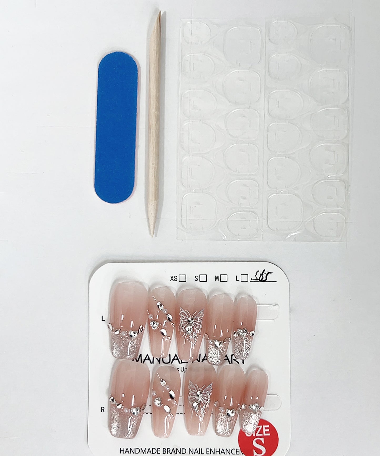 ビジュー付き バタフライ アート ラメ ネイルチップ