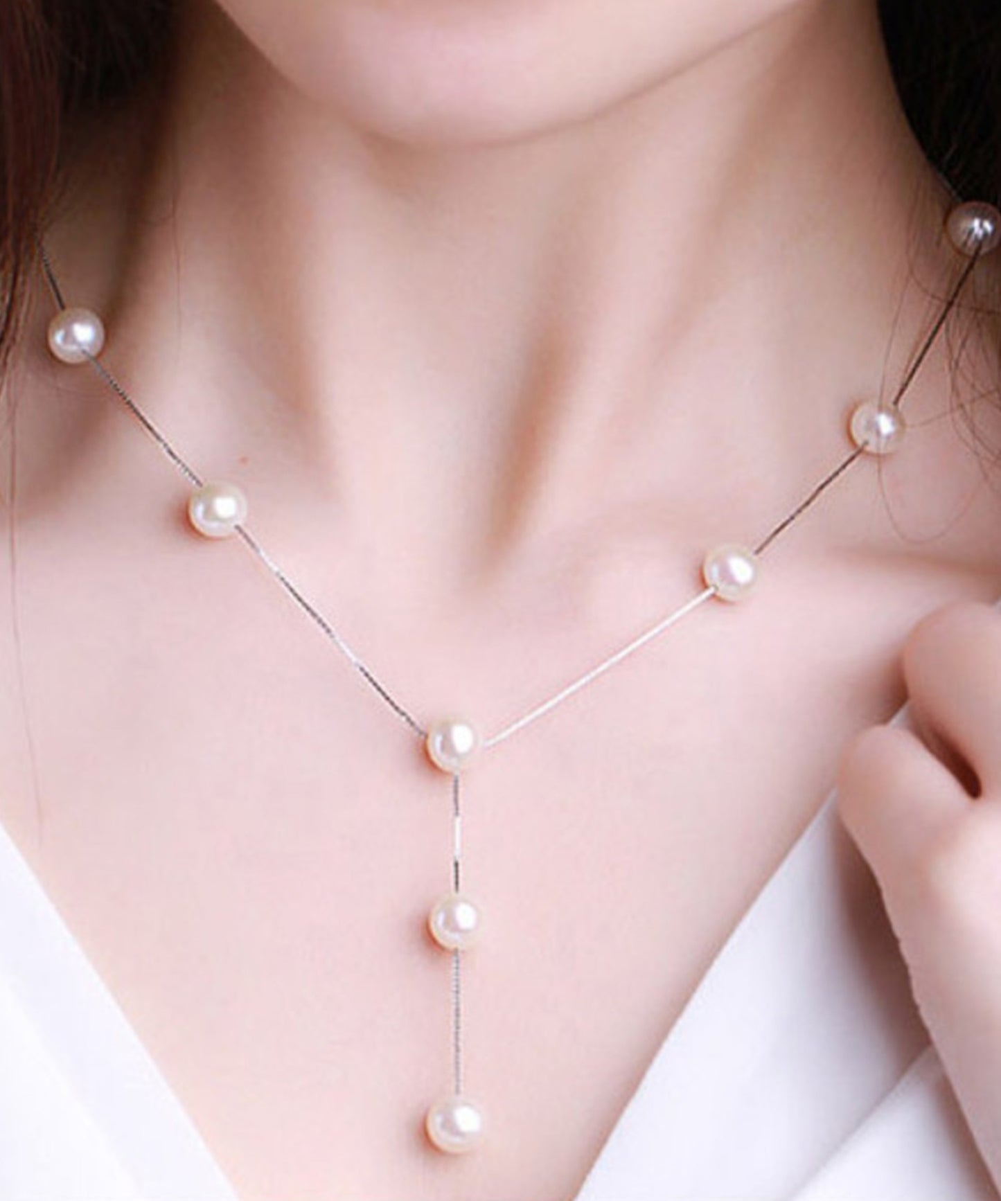 【3点セット】4WAY パール チェーン アジャスター ロング ネックレス ブレスレット ピアス