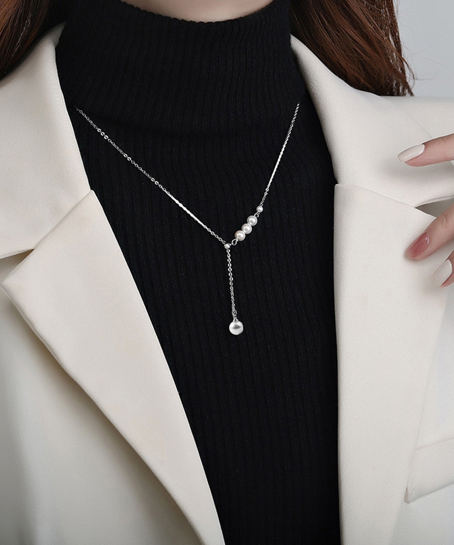 ソリッド パール スライド チェーン ネックレス