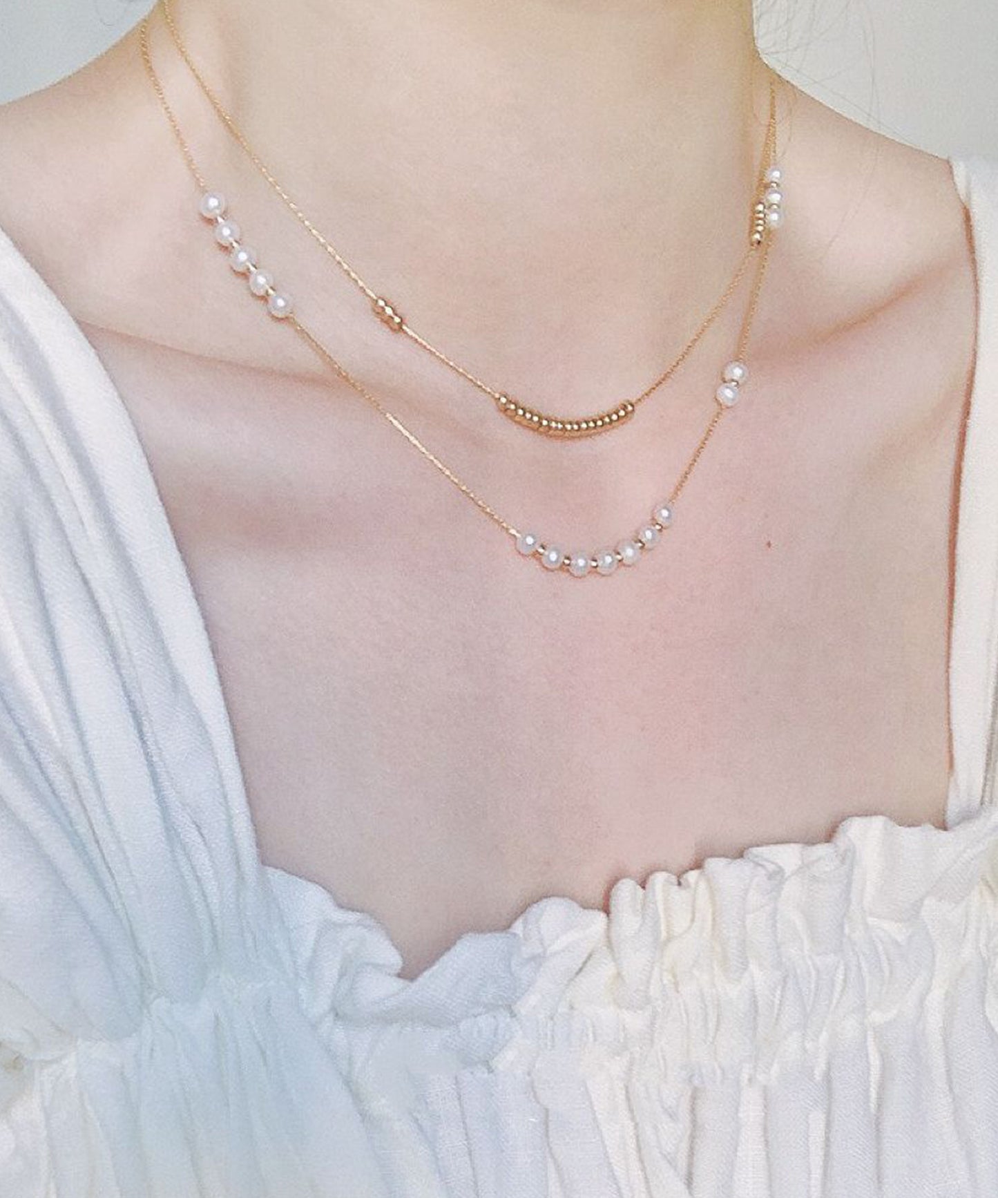 パール × ボール ダブル チェーン ネックレス