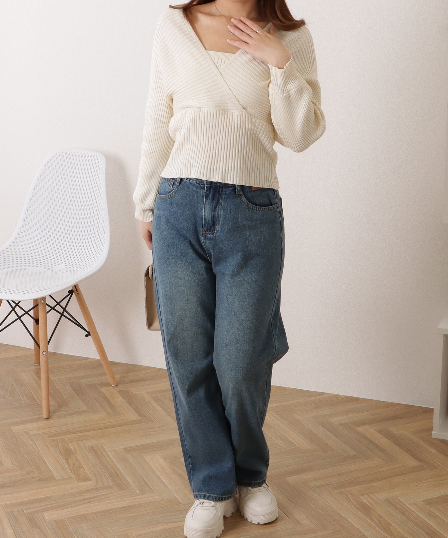 フェイクレイヤードコンパクトリブニットプルオーバー