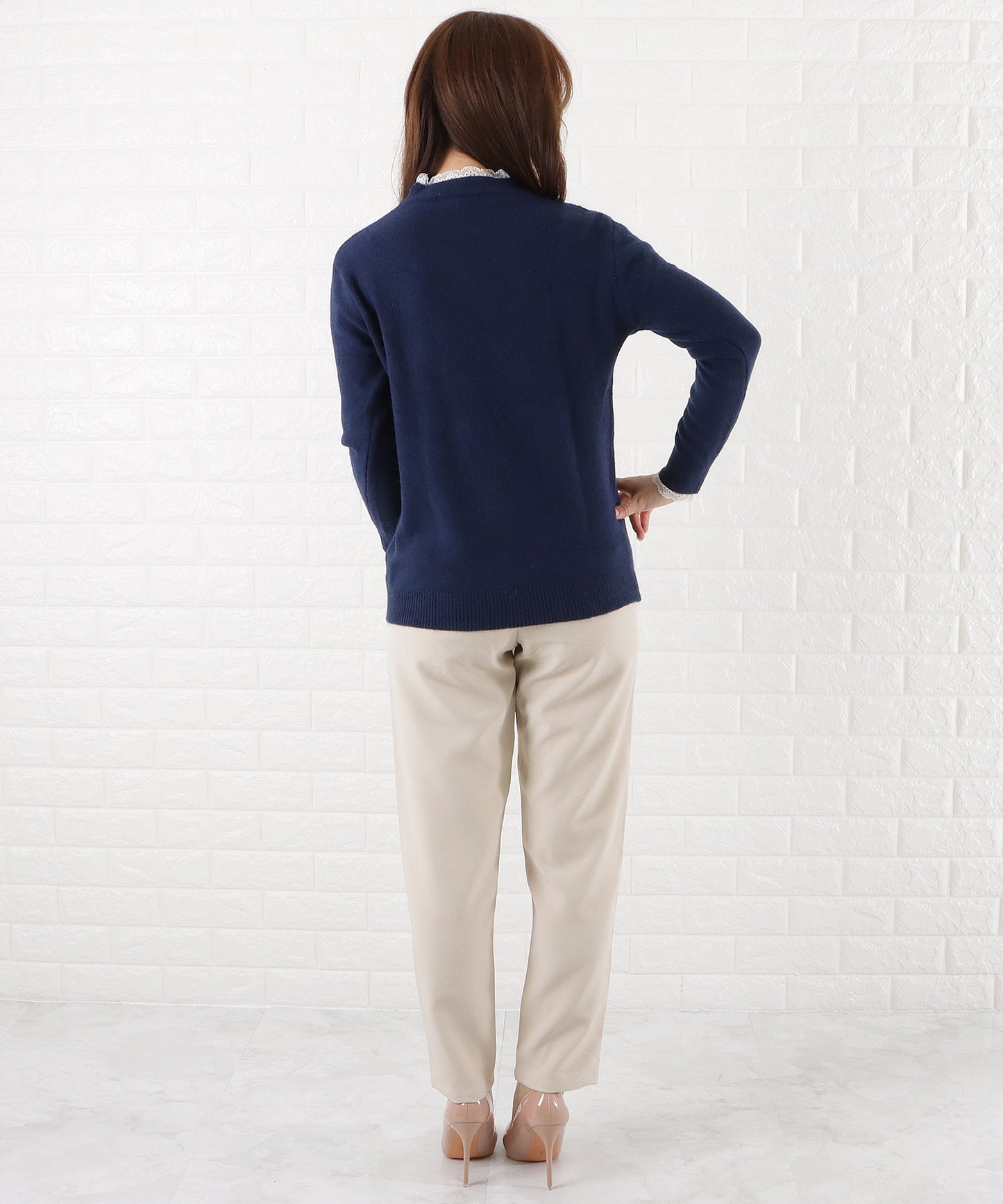 レースモックネックニットプルオーバー