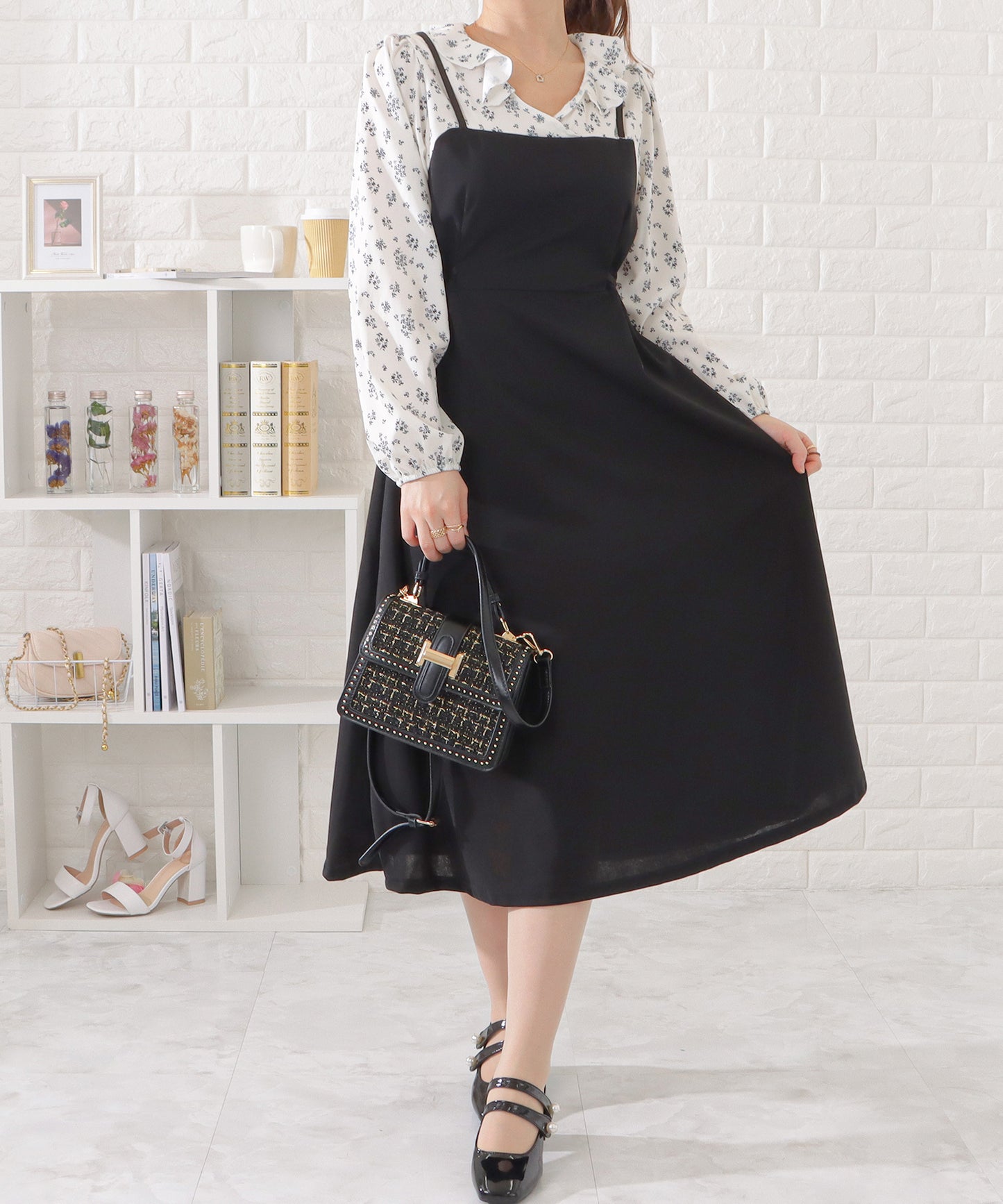 花柄シフォンブラウスドッキングワンピース