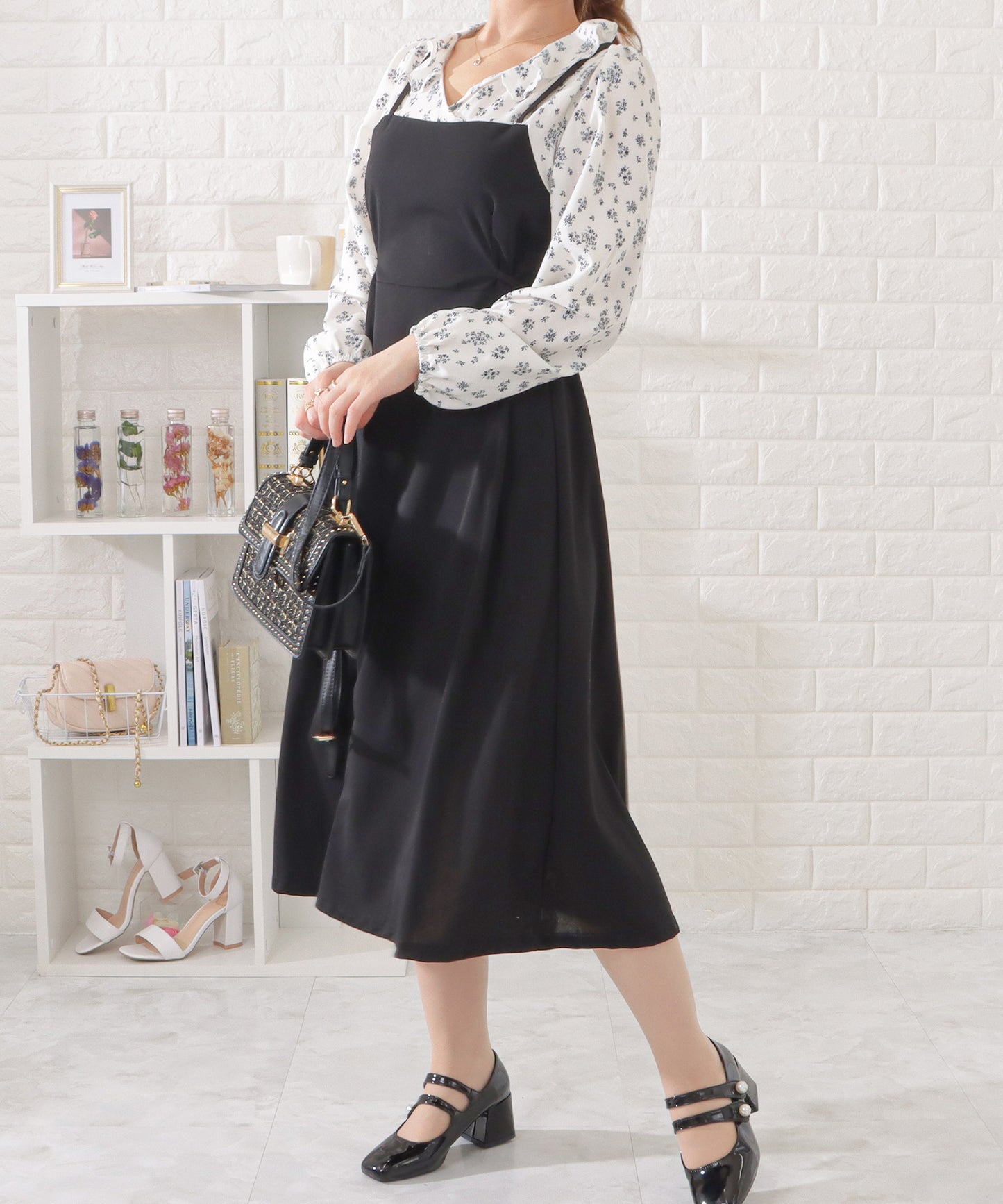 花柄シフォンブラウスドッキングワンピース