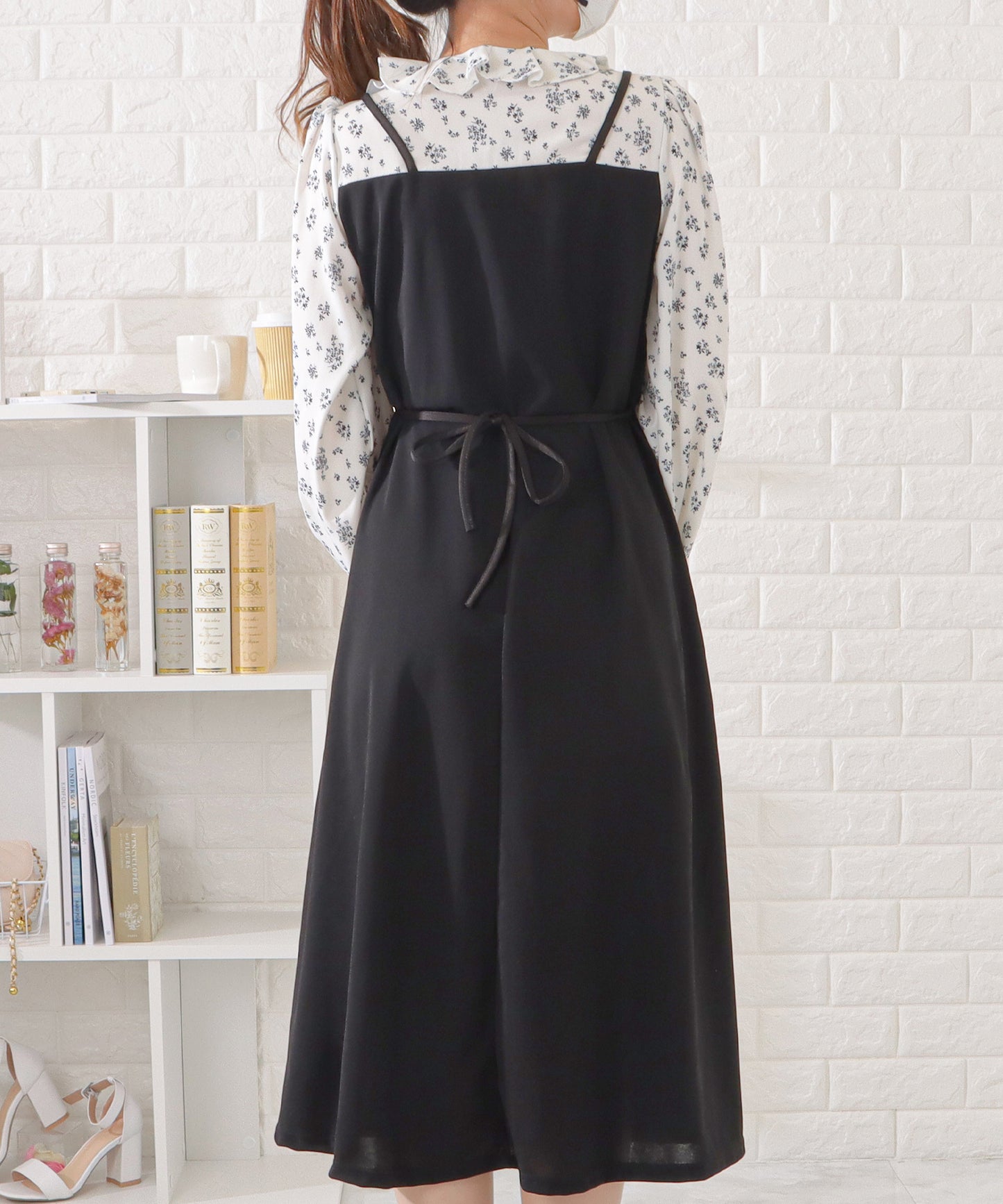 花柄シフォンブラウスドッキングワンピース