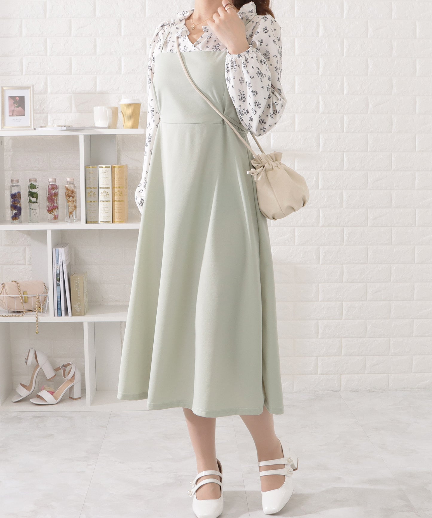花柄シフォンブラウスドッキングワンピース