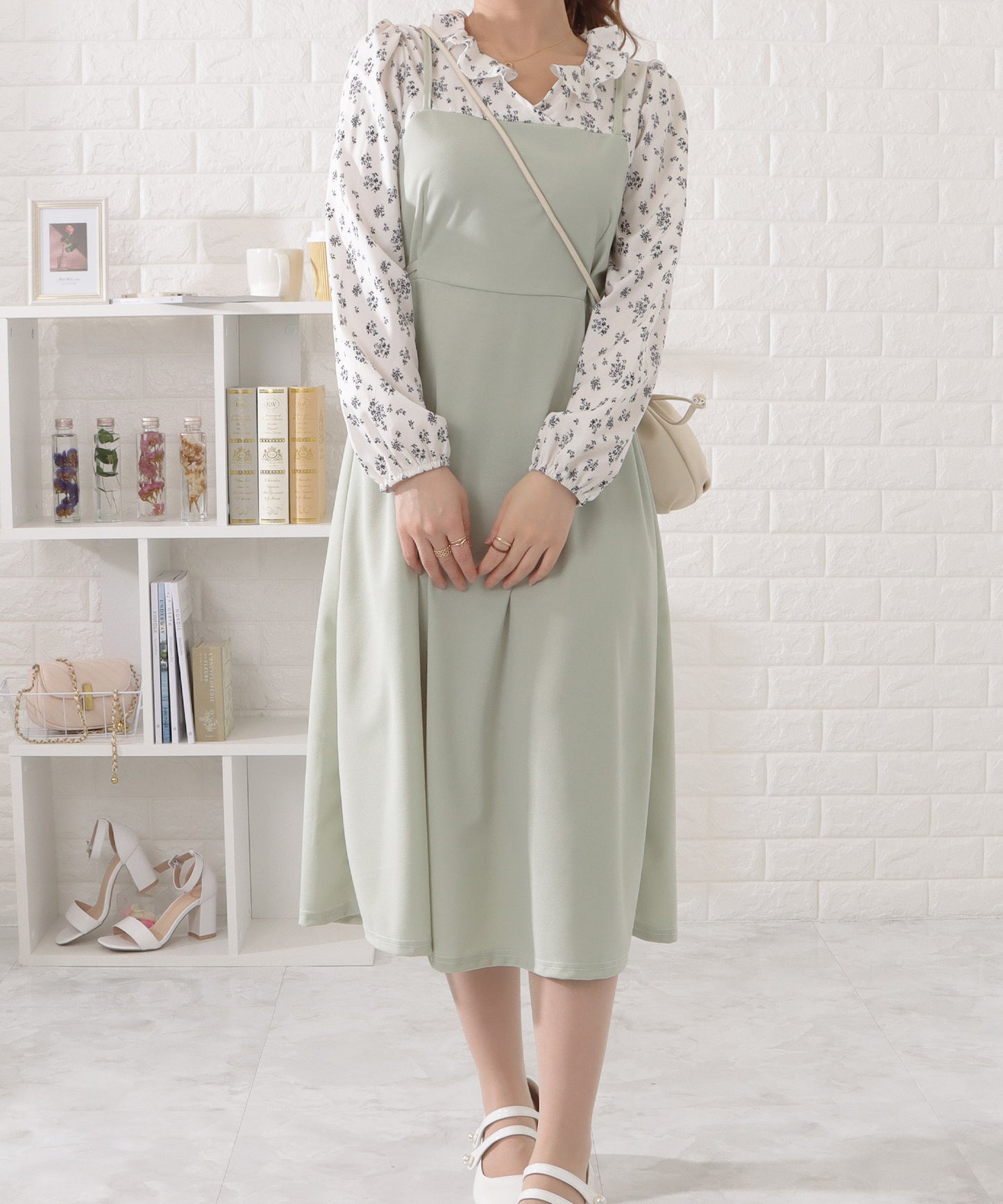 花柄シフォンブラウスドッキングワンピース
