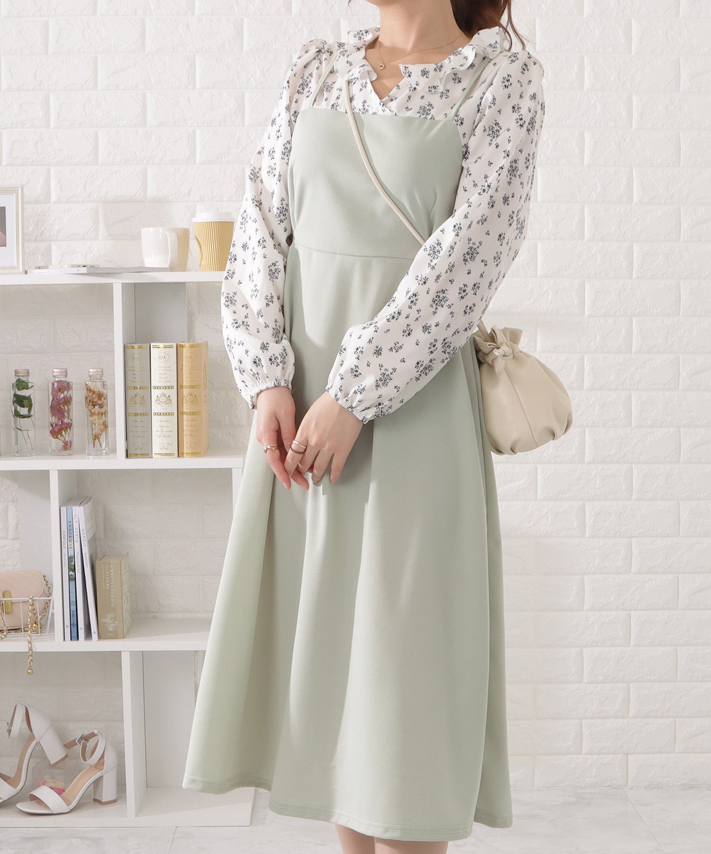 花柄シフォンブラウスドッキングワンピース