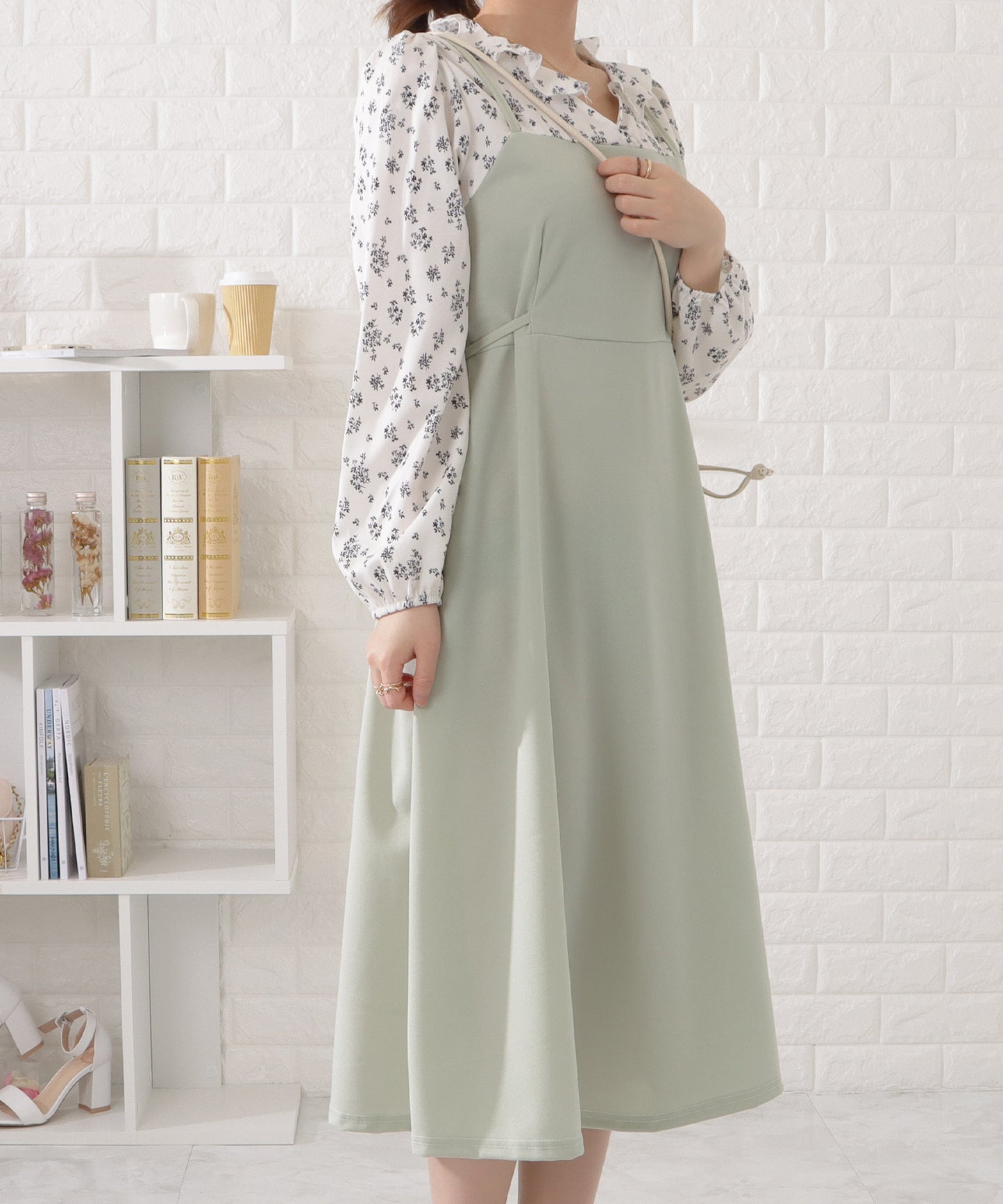 花柄シフォンブラウスドッキングワンピース