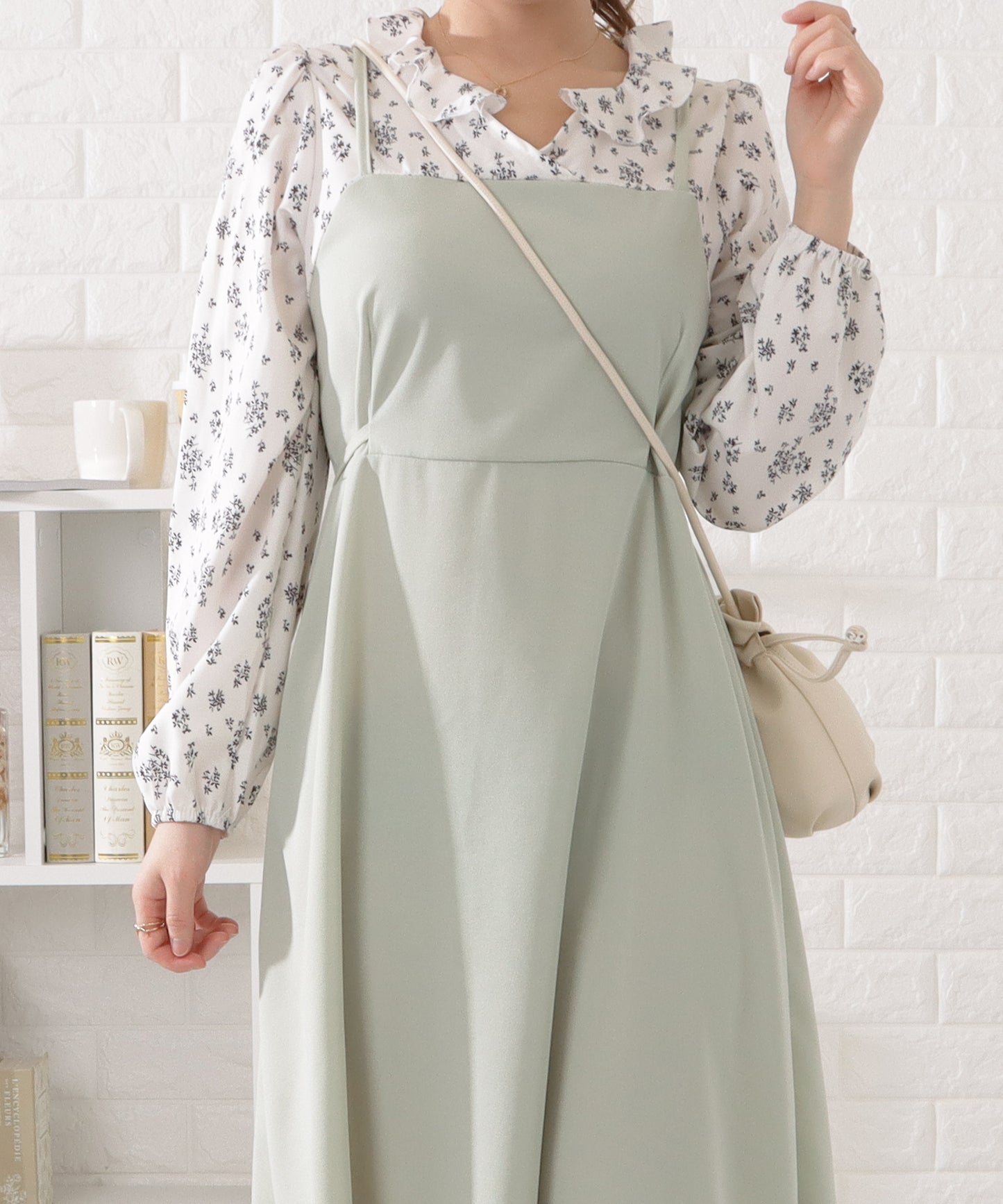 花柄シフォンブラウスドッキングワンピース