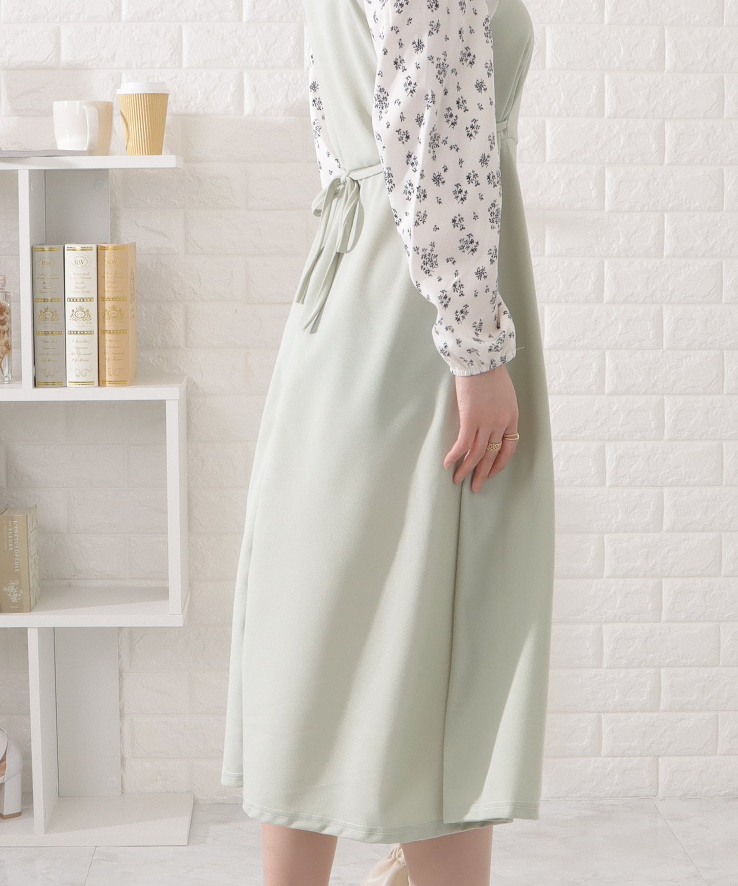 花柄シフォンブラウスドッキングワンピース