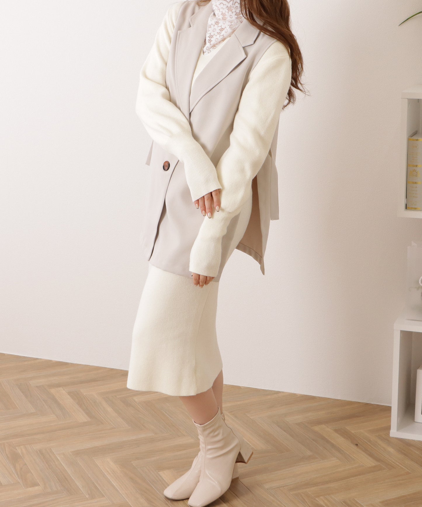 深 Vネック ニット ロング ベーシック ワンピース