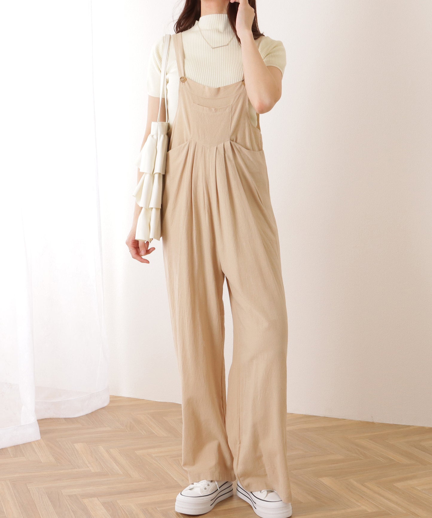 フロント タック ワイド パンツ オールインワン