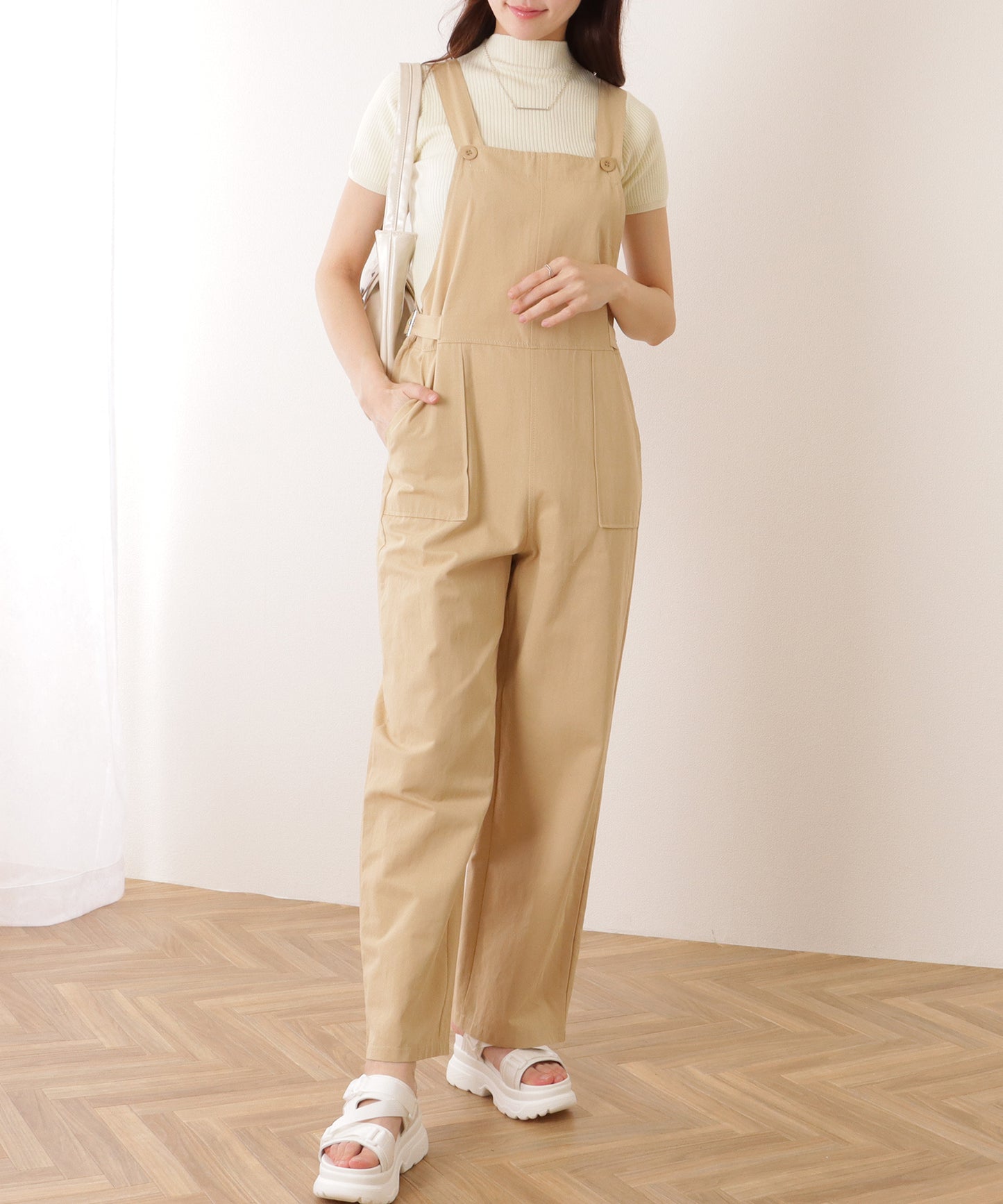 ベイカー風 ワイド ストレート ベルト付き サロペット