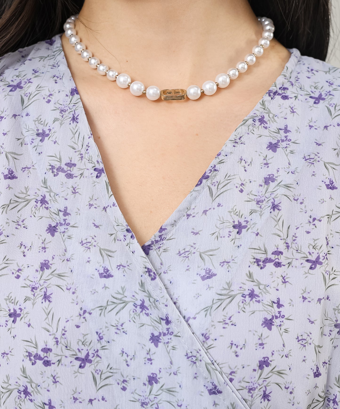 小花柄 Vネック シフォン ロング ワンピース
